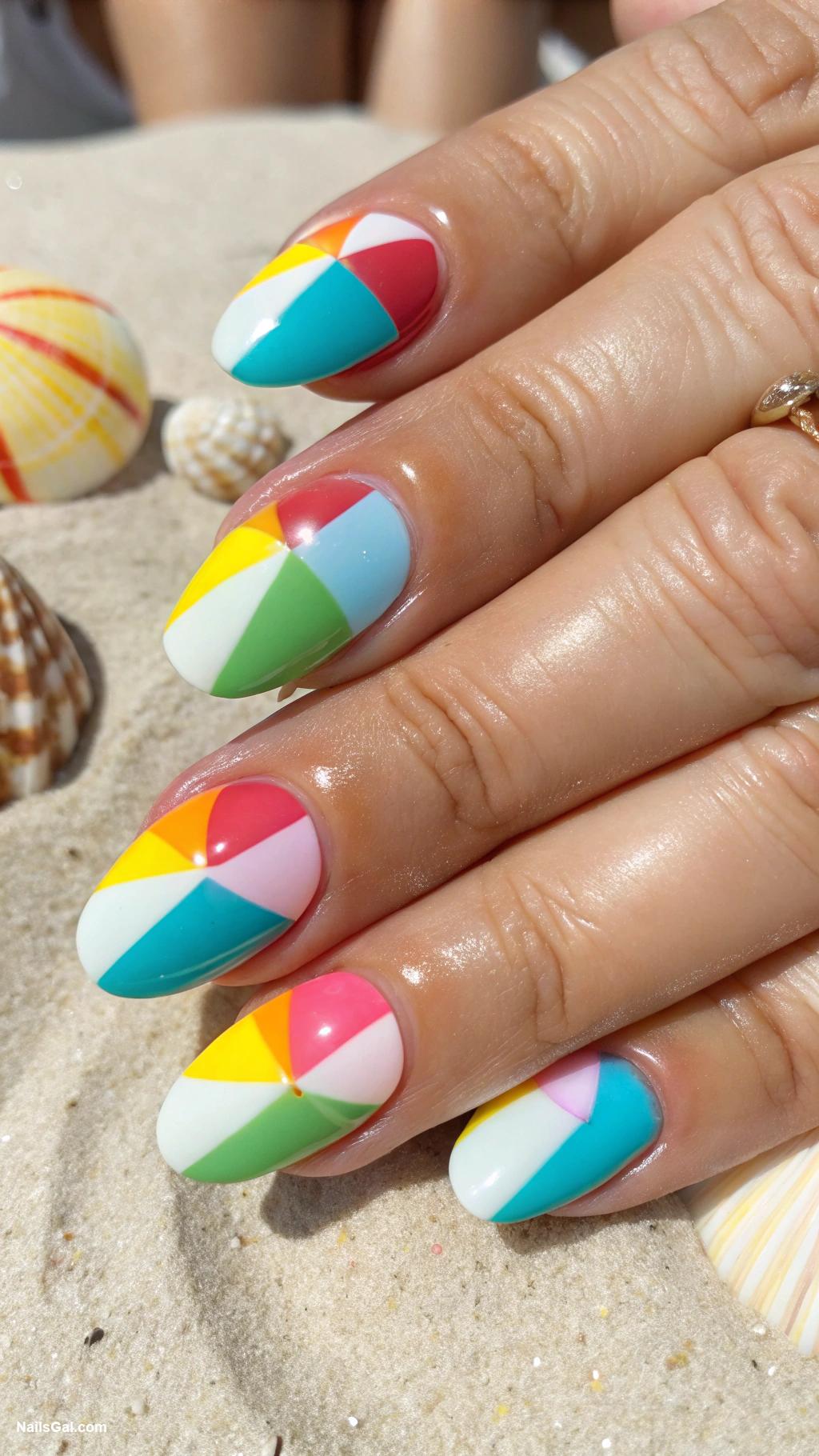 coastal granddaughter nails Beach ball multi colored tips