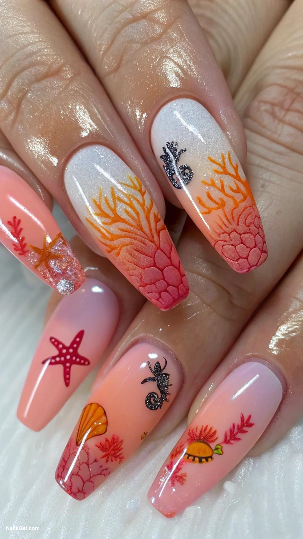 coastal granddaughter nails Coral reef inspired nail art