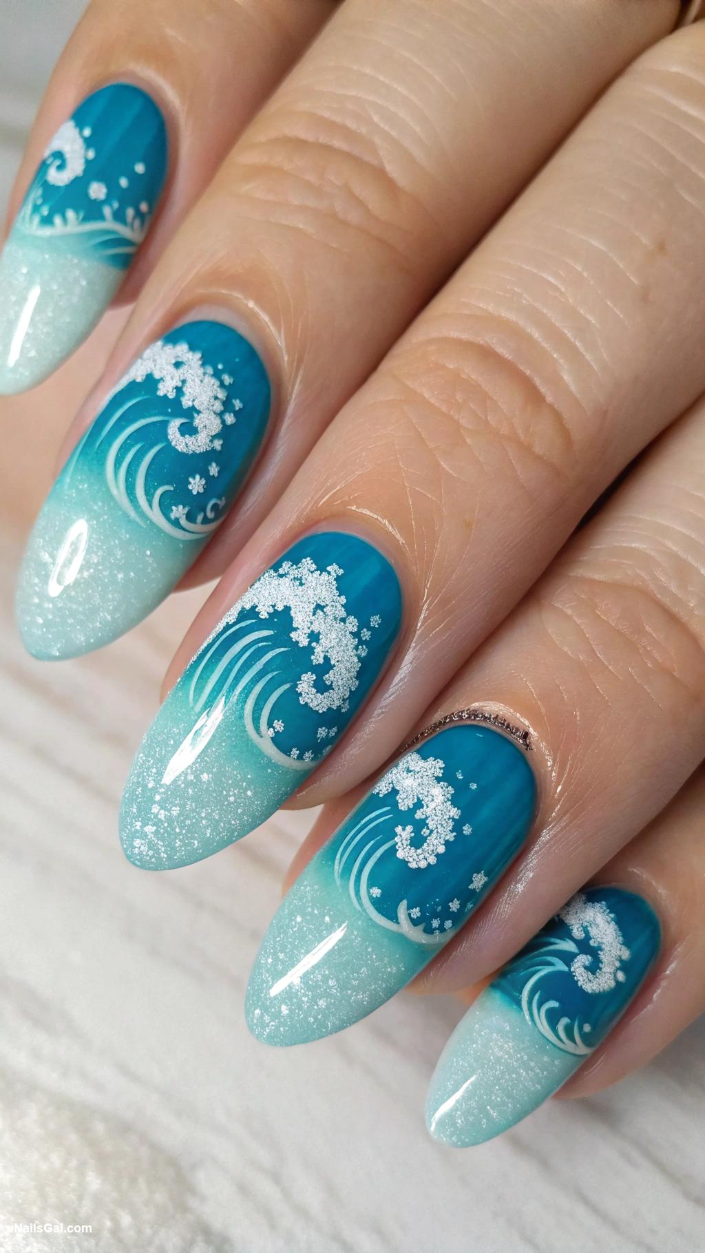 coastal granddaughter nails Ocean wave ombre patterns