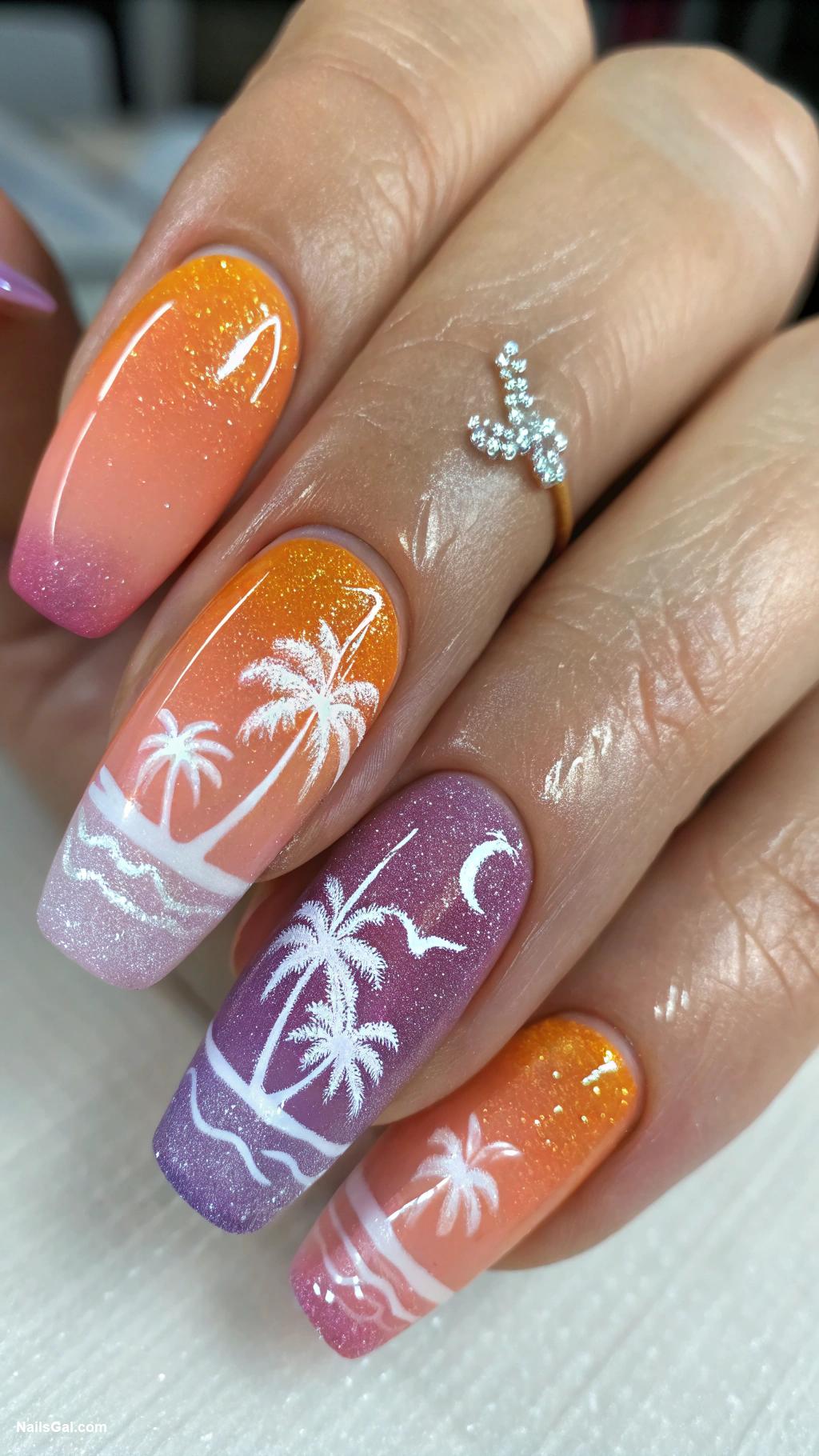 coastal granddaughter nails Sunset gradient with glitter
