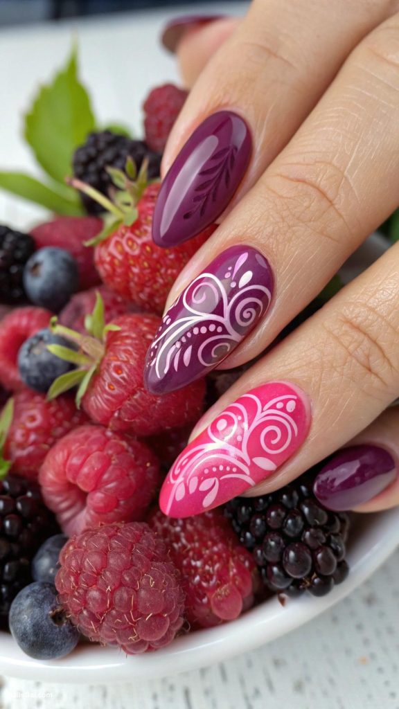 cocktail nails Berry blast with deep purple and pink