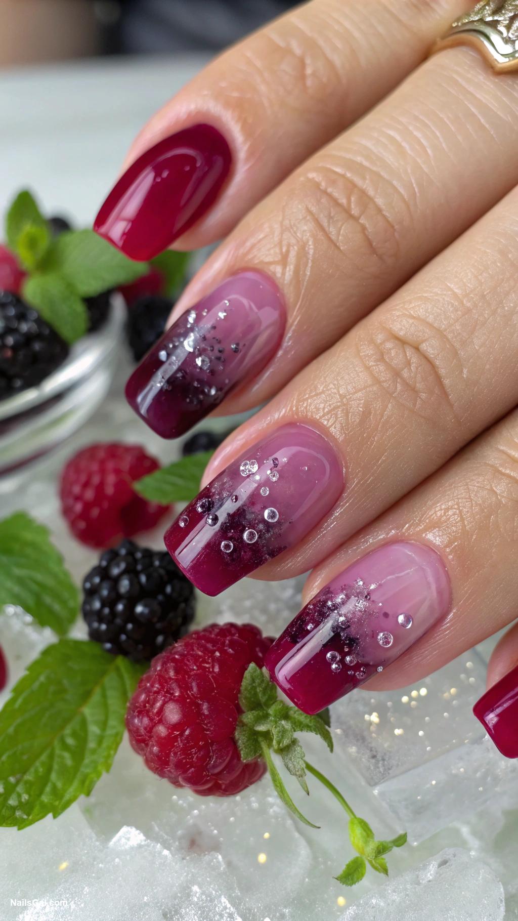 cocktail nails Berry mojito with mint leaf details