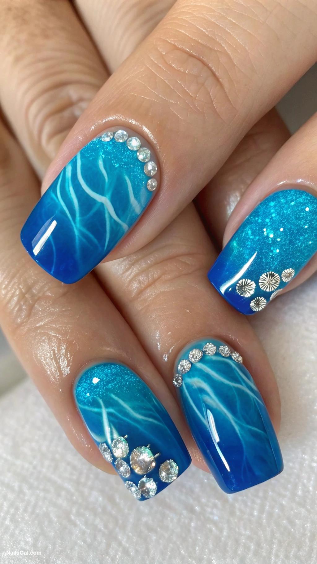 cocktail nails Blue lagoon vibrant blue with shimmer