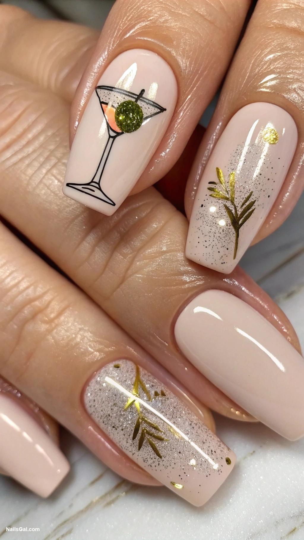 cocktail nails Classic martini with olive design