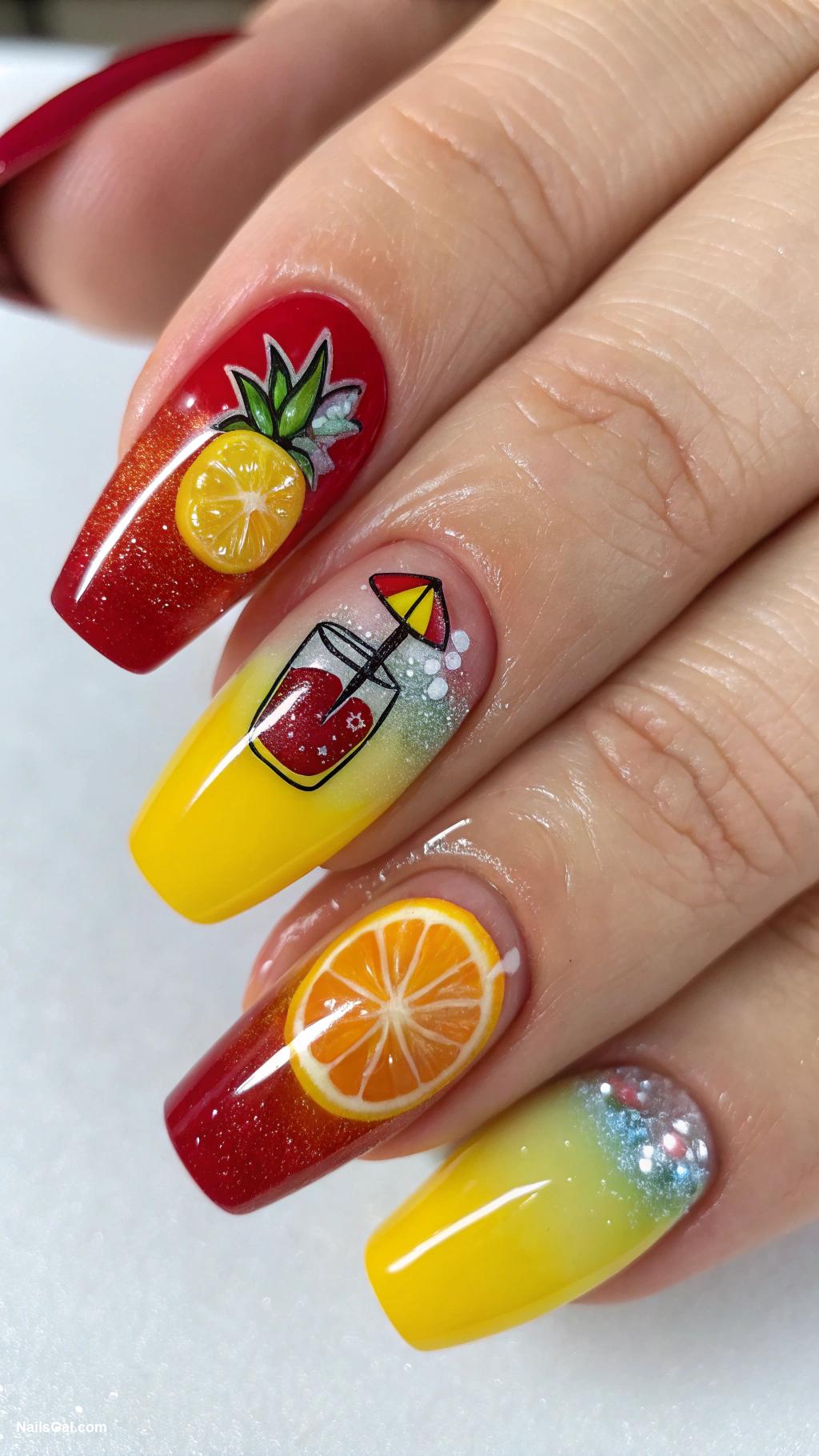 cocktail nails Fruity drink inspired rainbow ombre