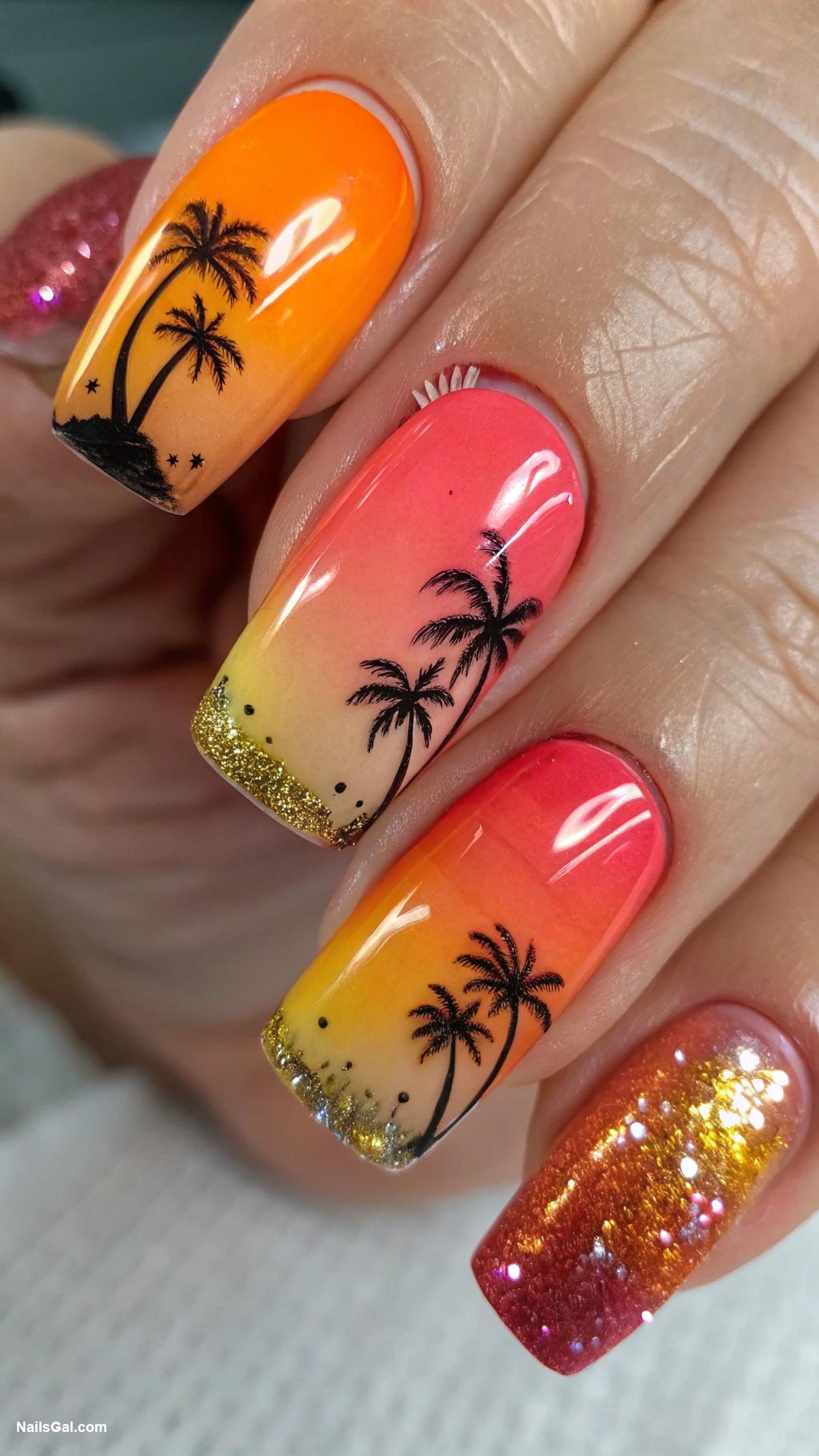 cocktail nails Mai Tai sunset color blend