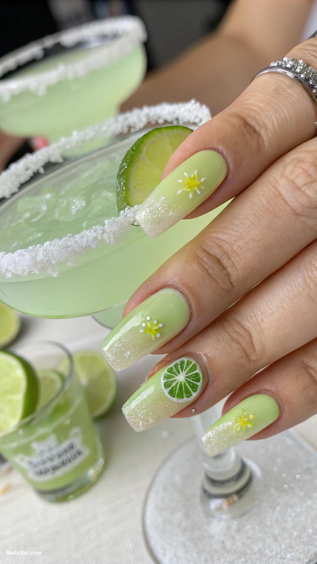 cocktail nails Margarita salt rim with lime slice