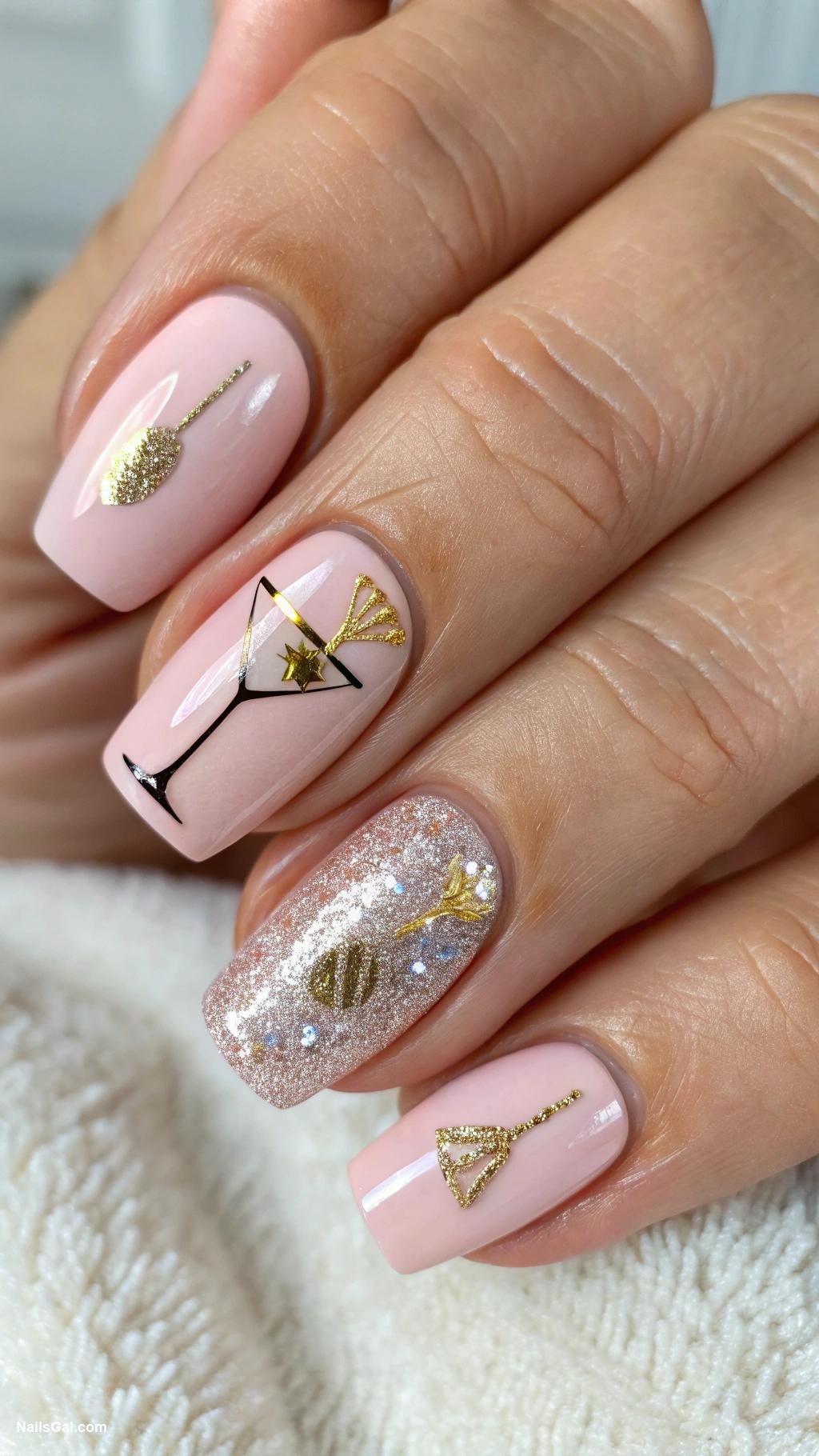 cocktail nails Martini glass accent nail design