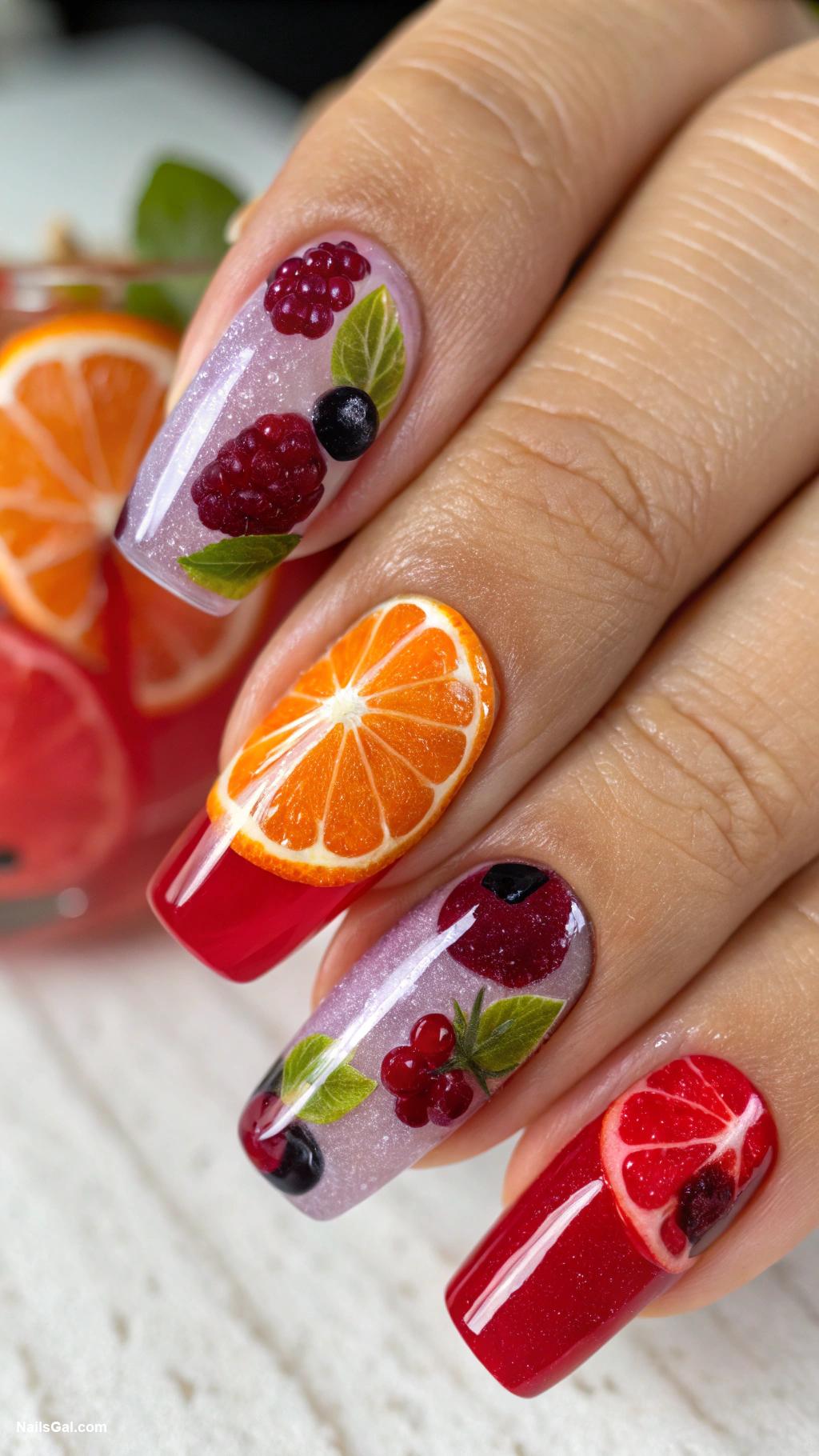cocktail nails Sangria splash with fruit pieces