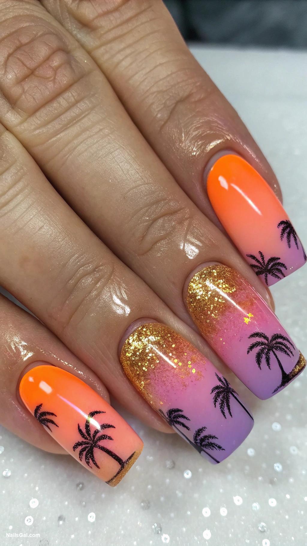 cocktail nails Tropical sunset ombre effect