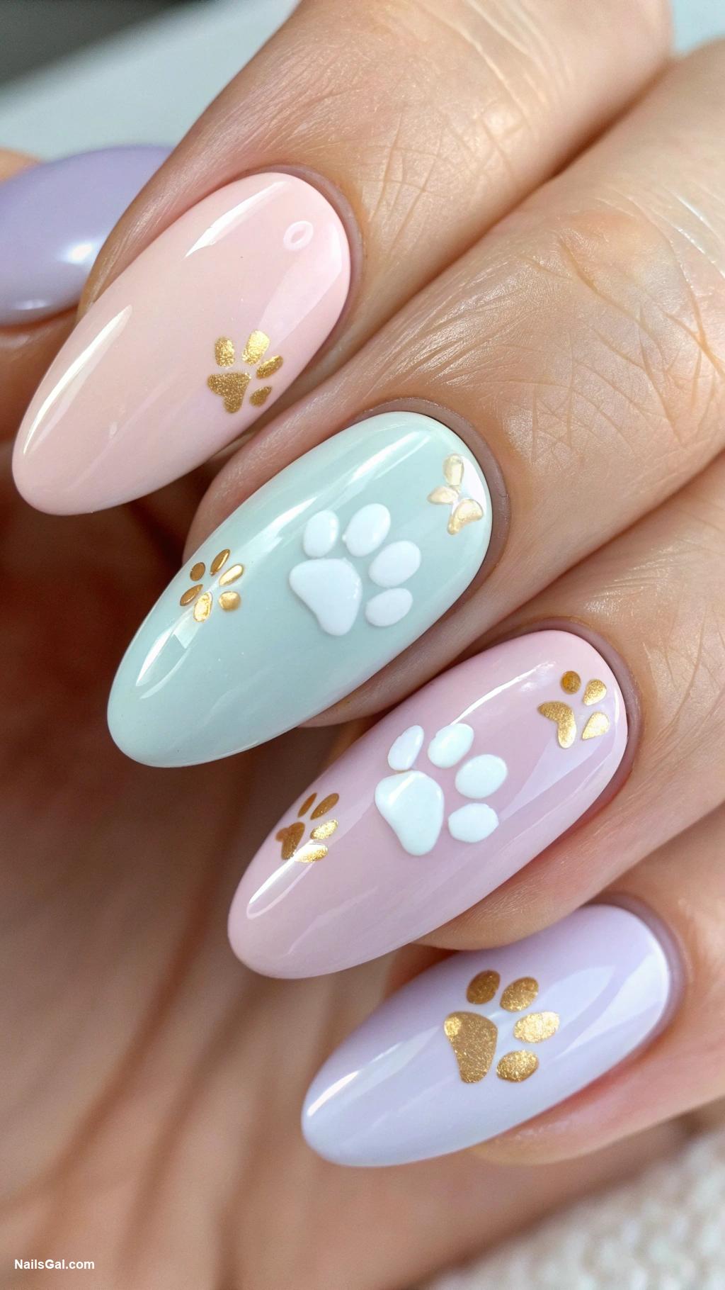 dog nails Paw prints on pastel colors