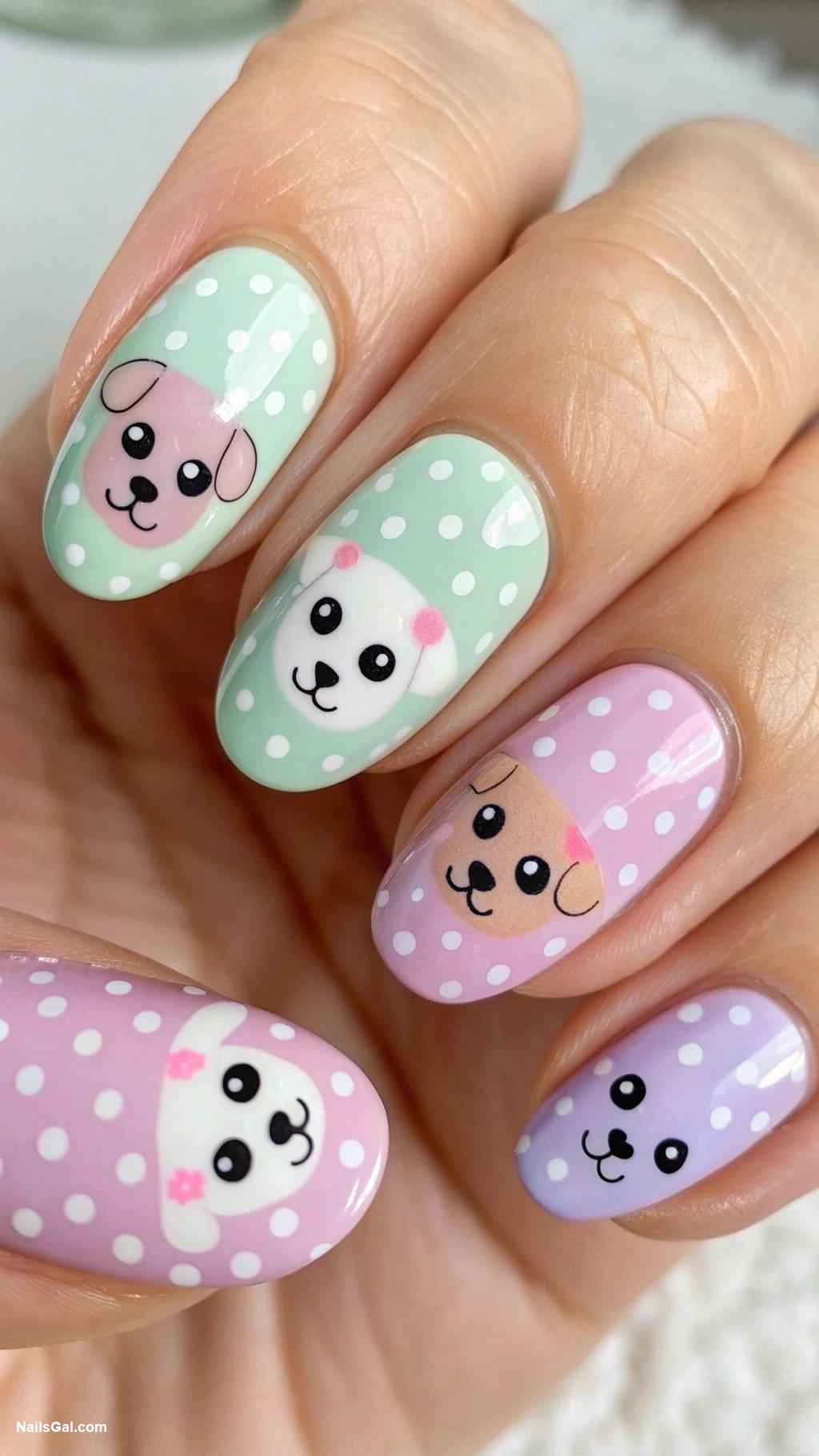 dog nails Polka dots with puppy faces