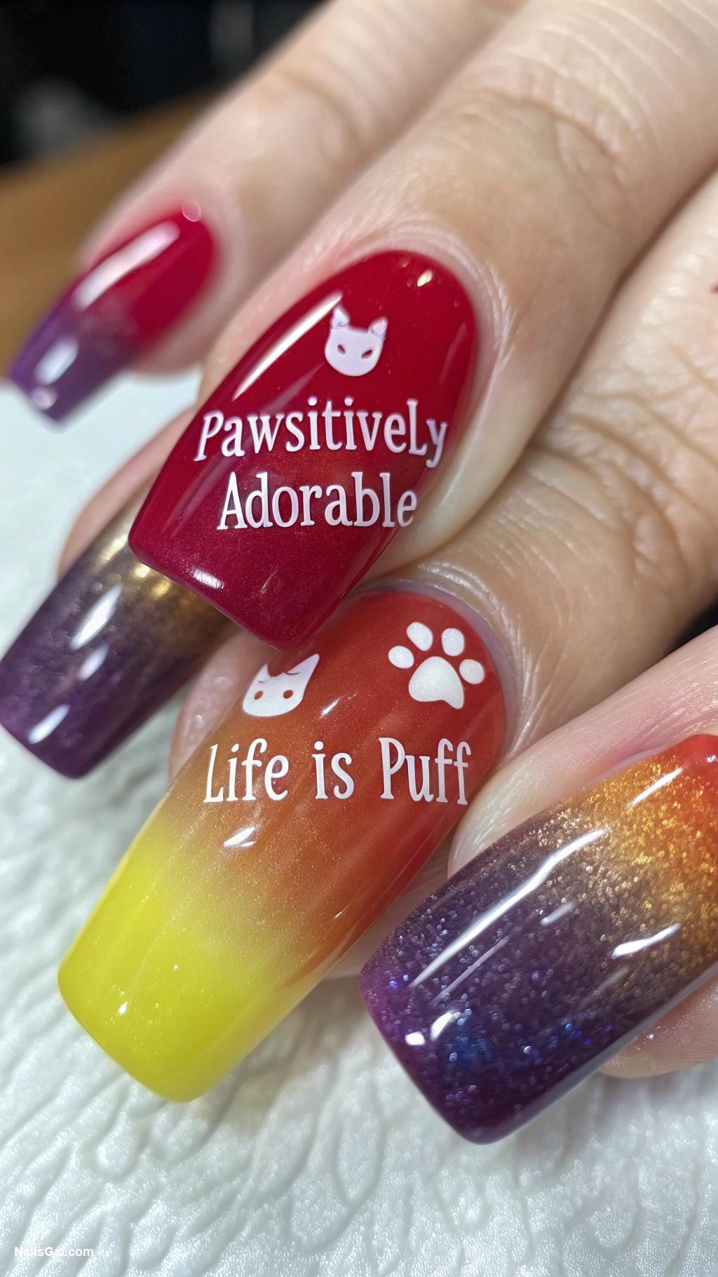 dog nails Rainbow colors with dog quotes