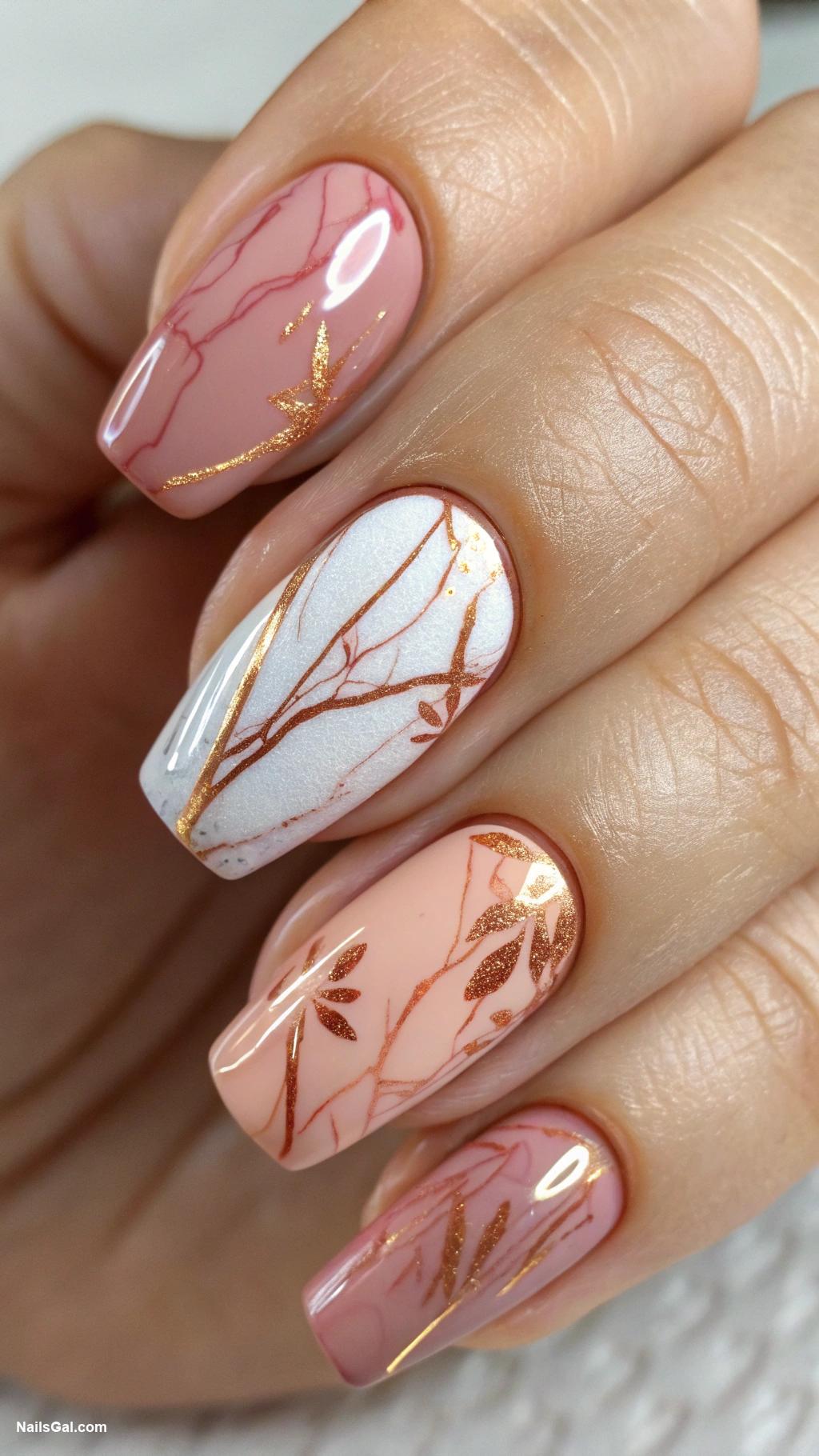 dusty rose nails Abstract dusty rose and peach design