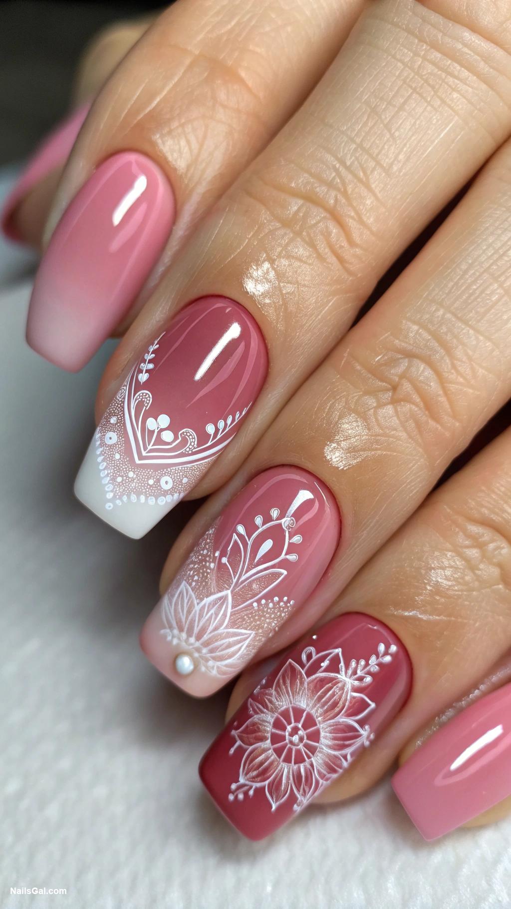 dusty rose nails Dusty rose ombre with white accents