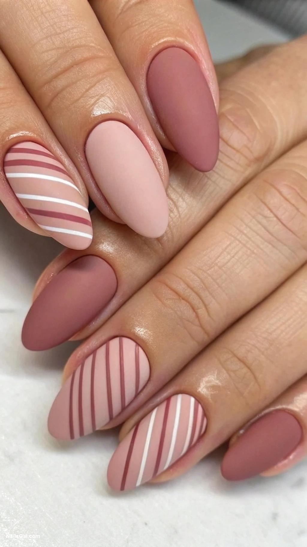 dusty rose nails Dusty rose stripes with matte finish
