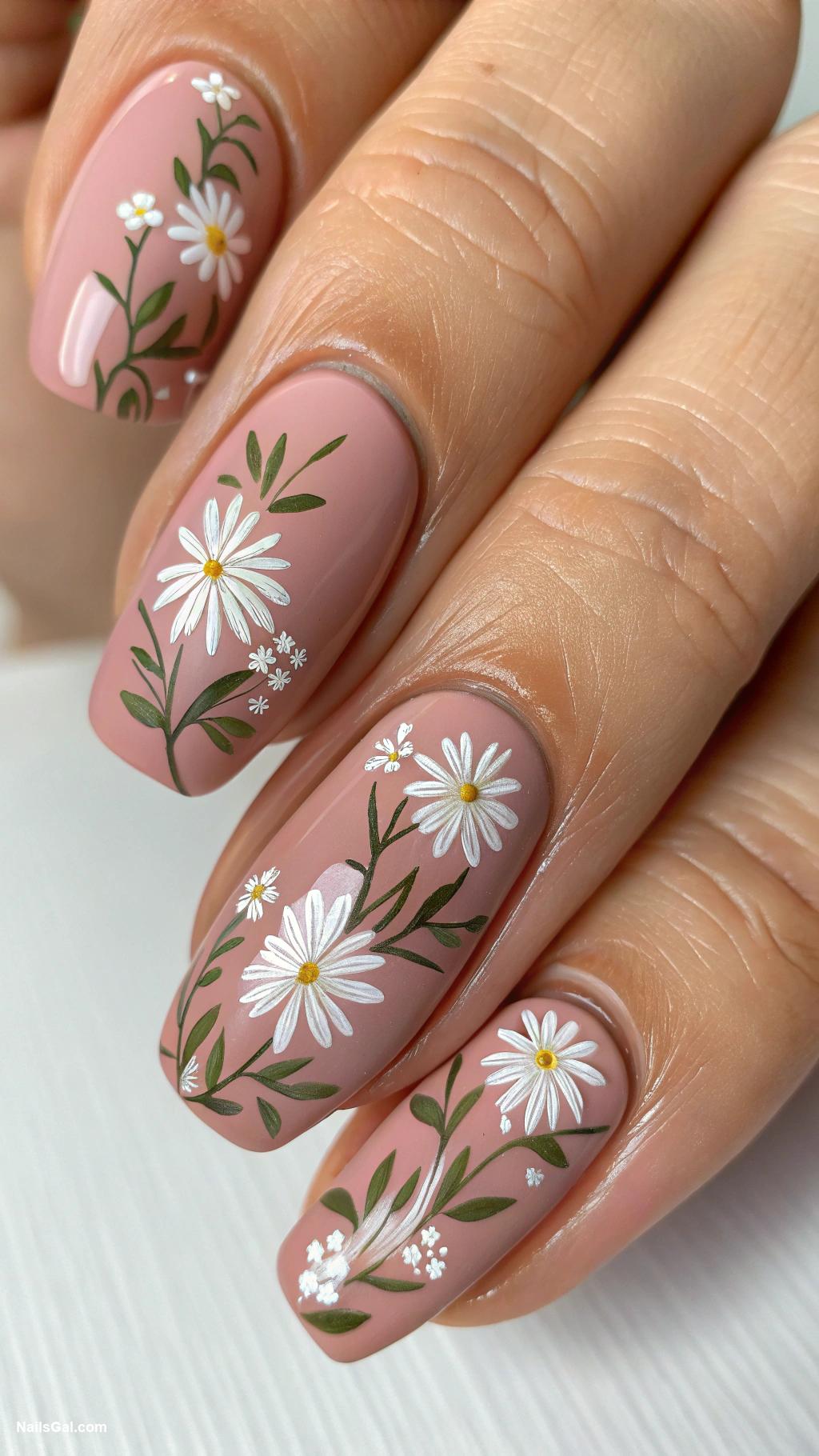 dusty rose nails Dusty rose with floral nail art