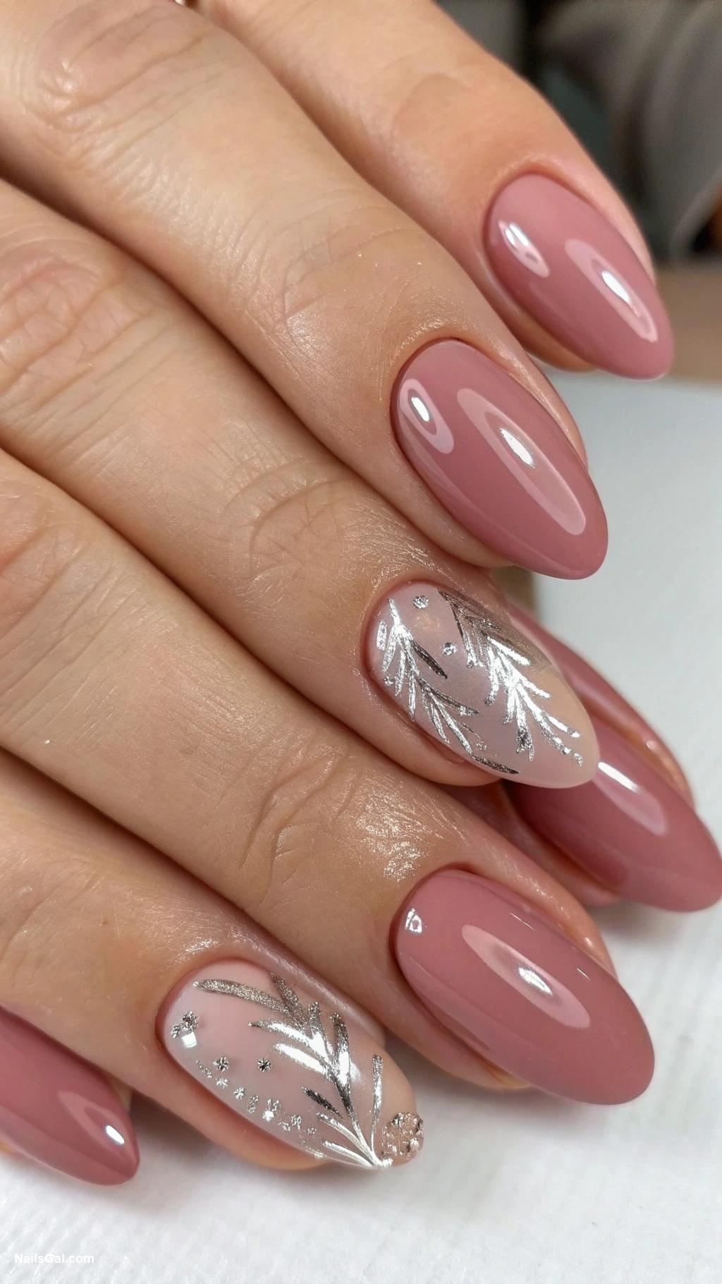 dusty rose nails Dusty rose with silver foil details
