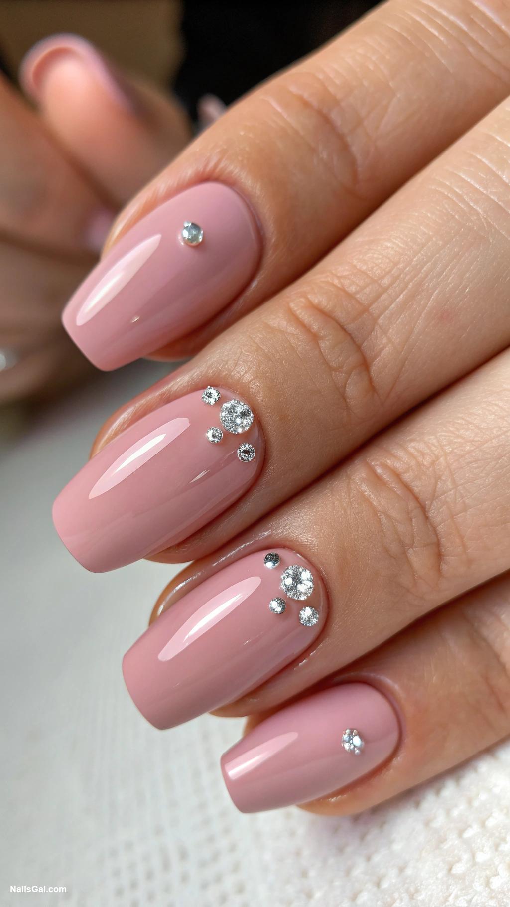 dusty rose nails Dusty rose with tiny rhinestone embellishments