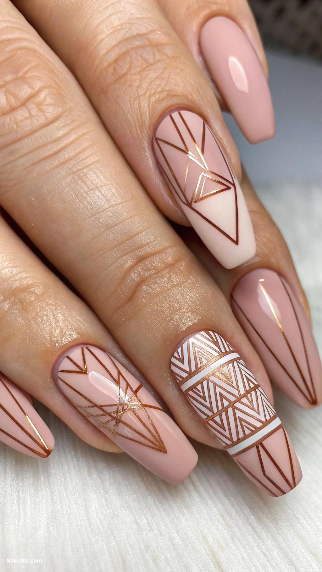 dusty rose nails Geometric dusty rose and nude design