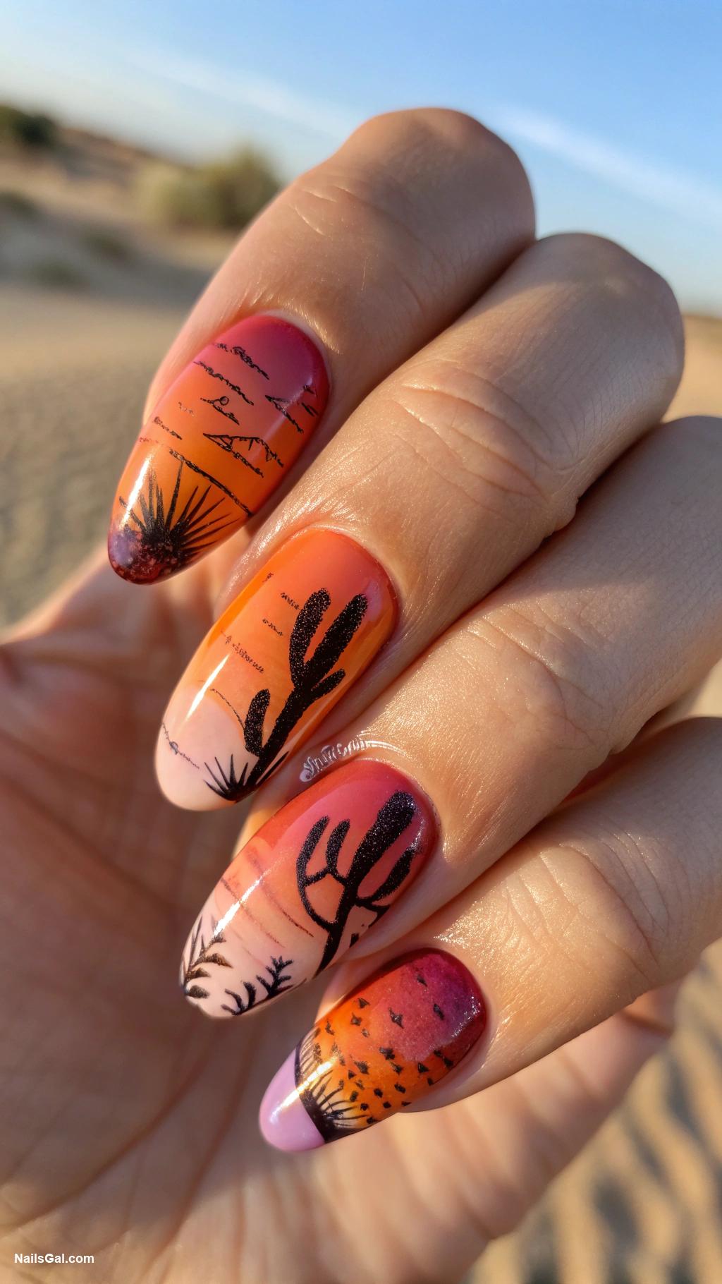 earthy nail art Desert sunset colors