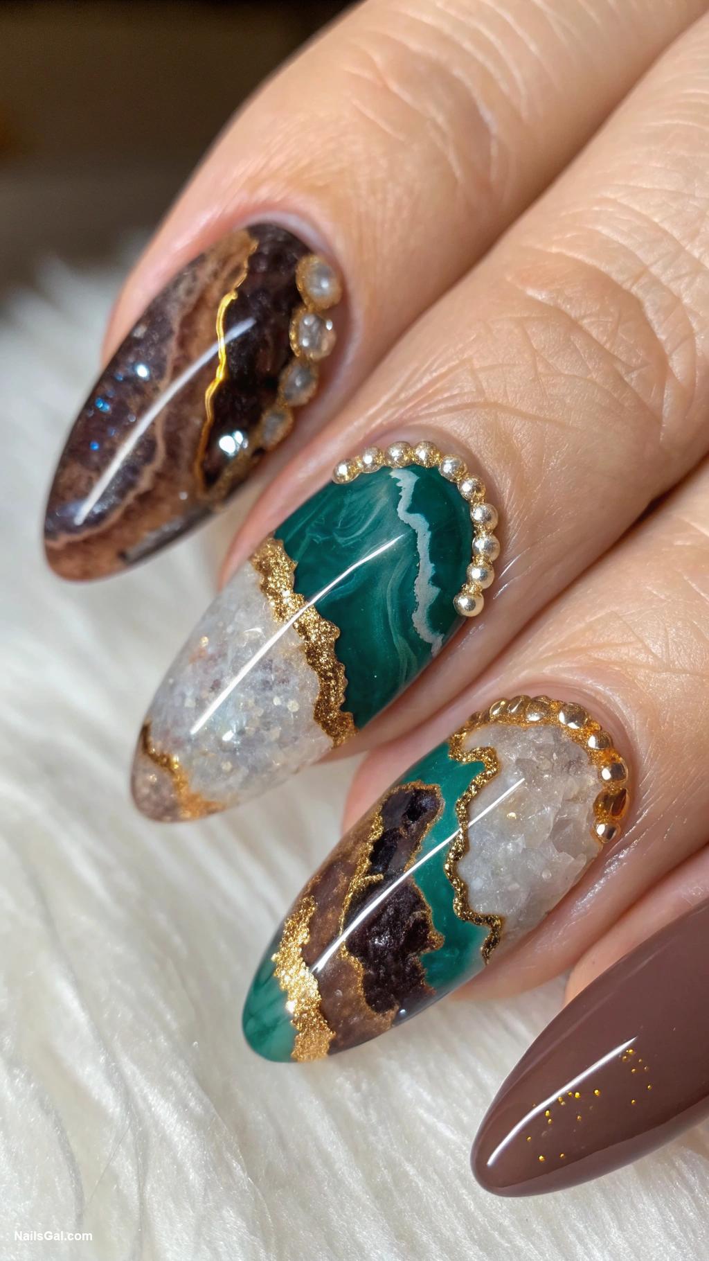 earthy nail art Geode crystal nails