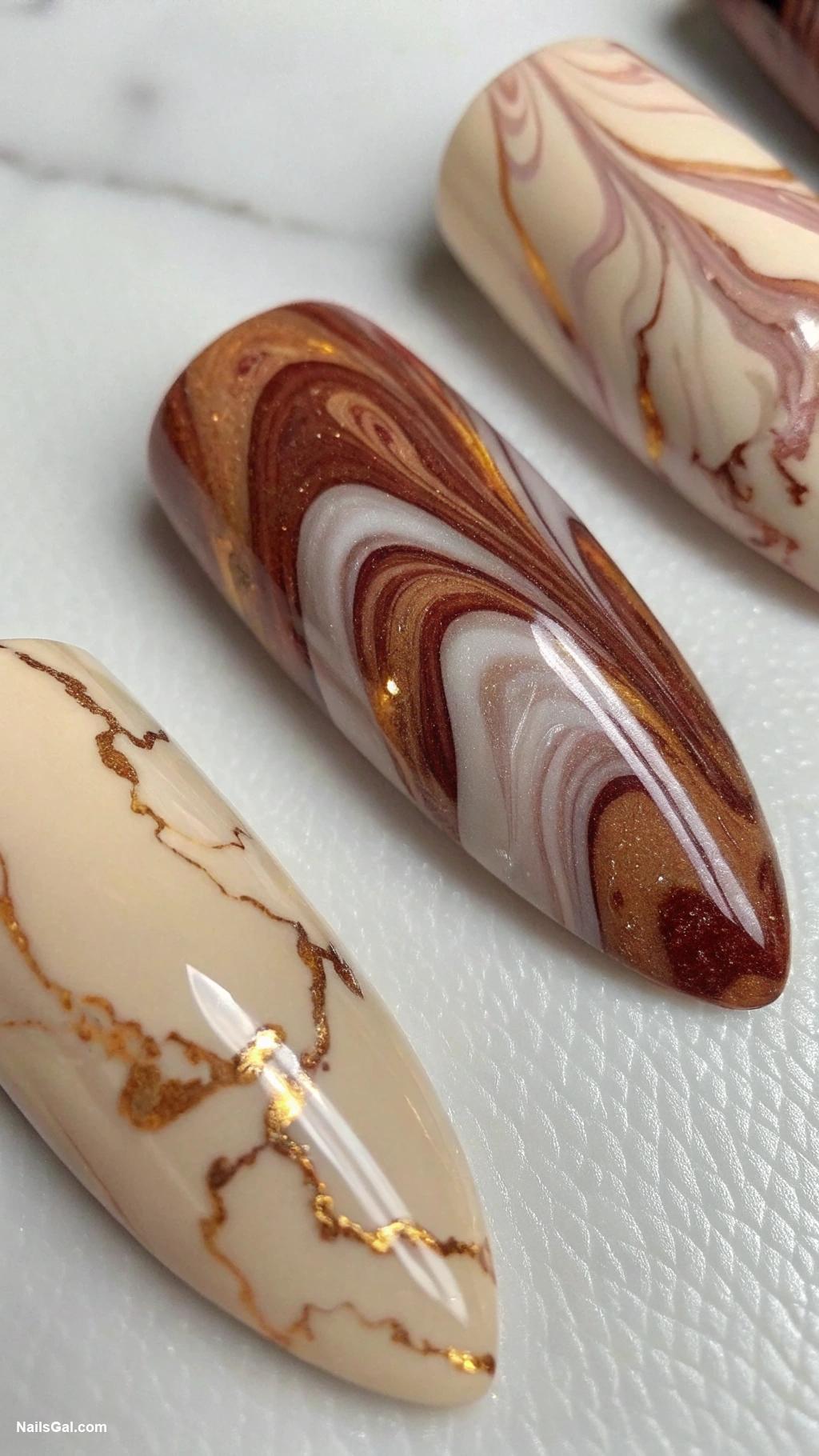 earthy nail art Natural stone marbling effect