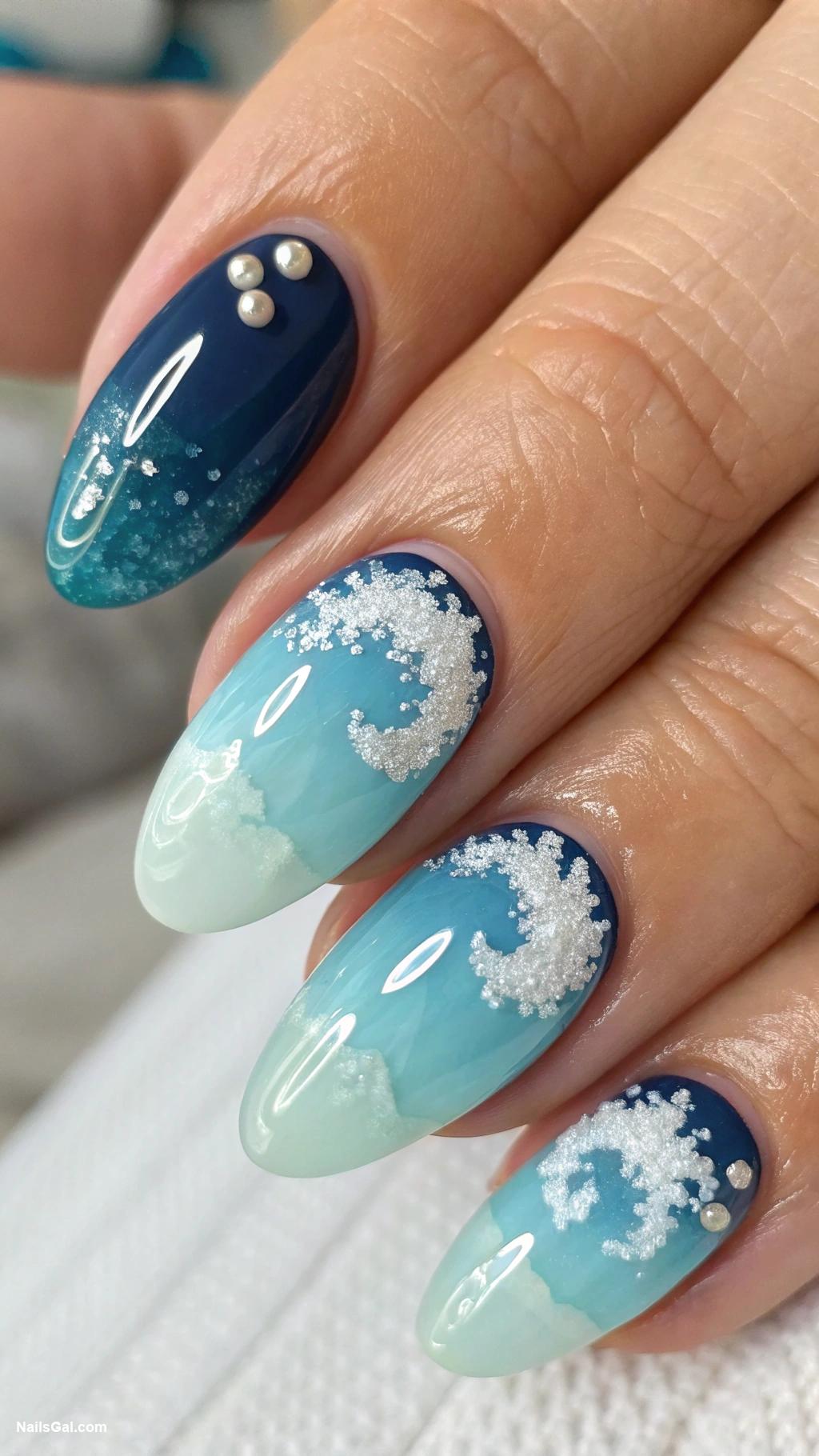 earthy nail art Ocean wave gradient