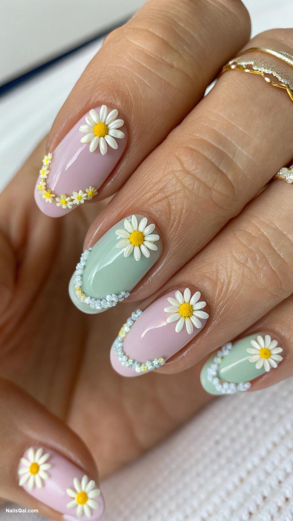 floral nails Daisy chain around the edges