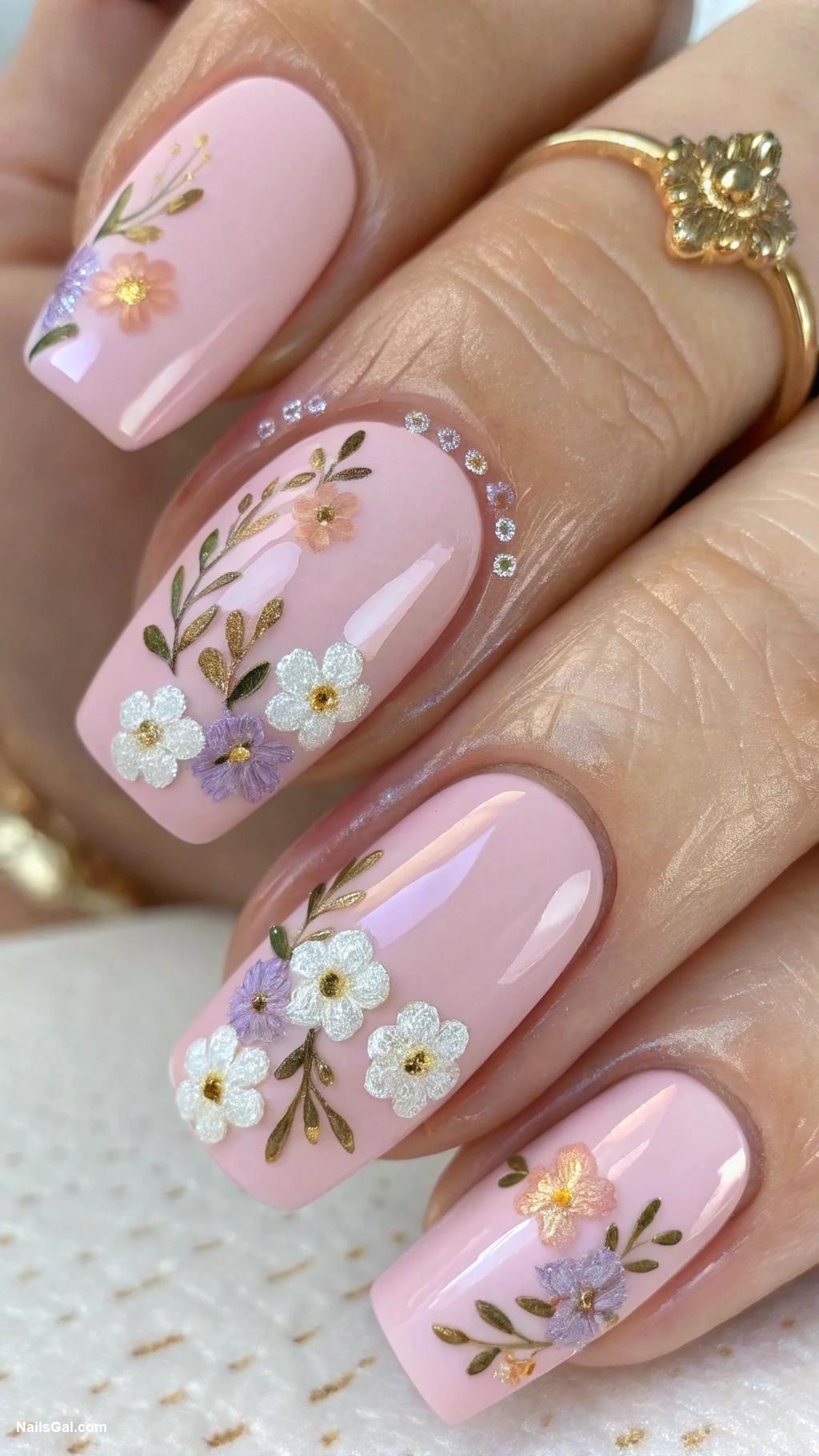 floral nails Flower crown accent nails