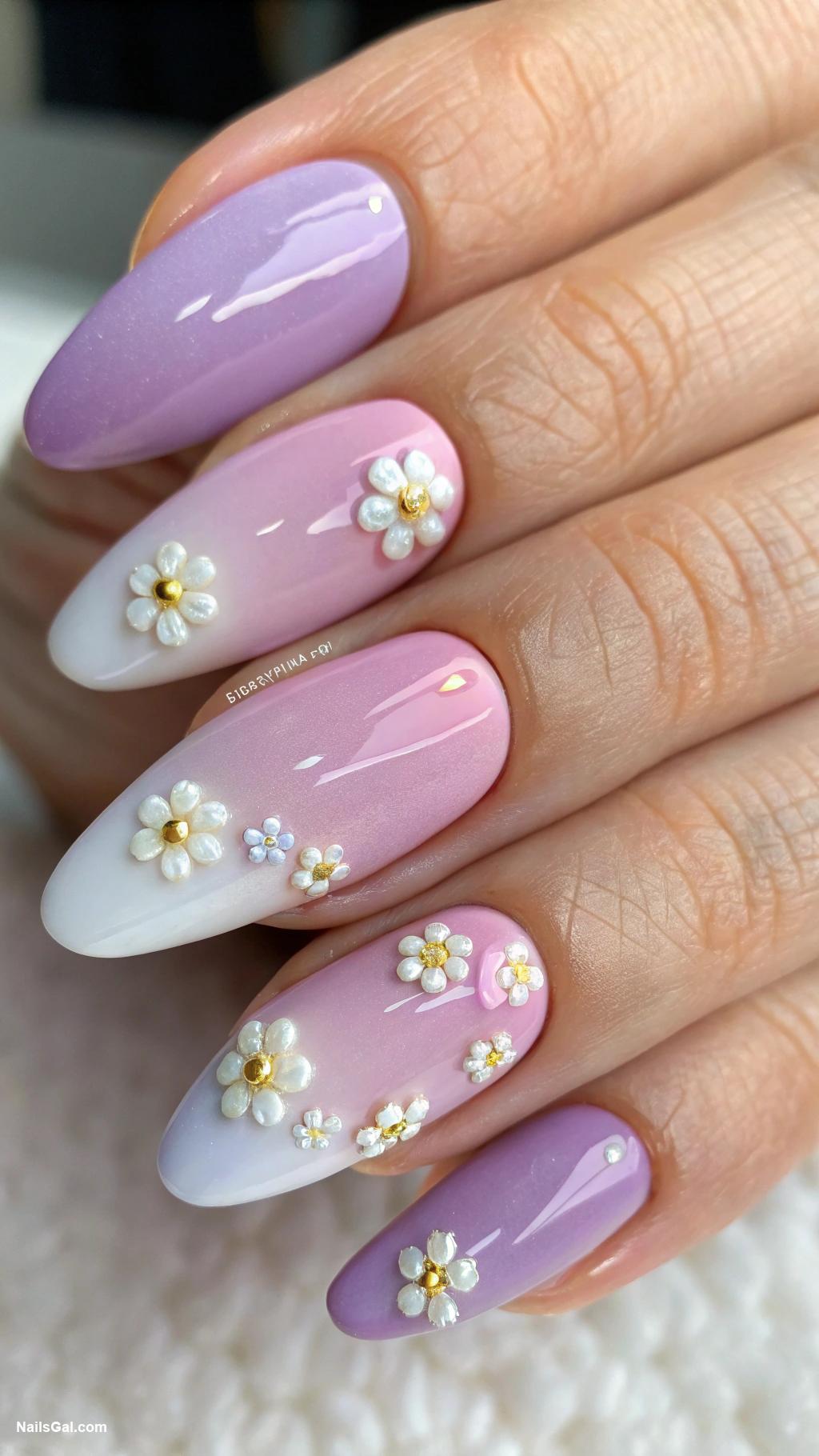 floral nails Gradient ombre with small flowers