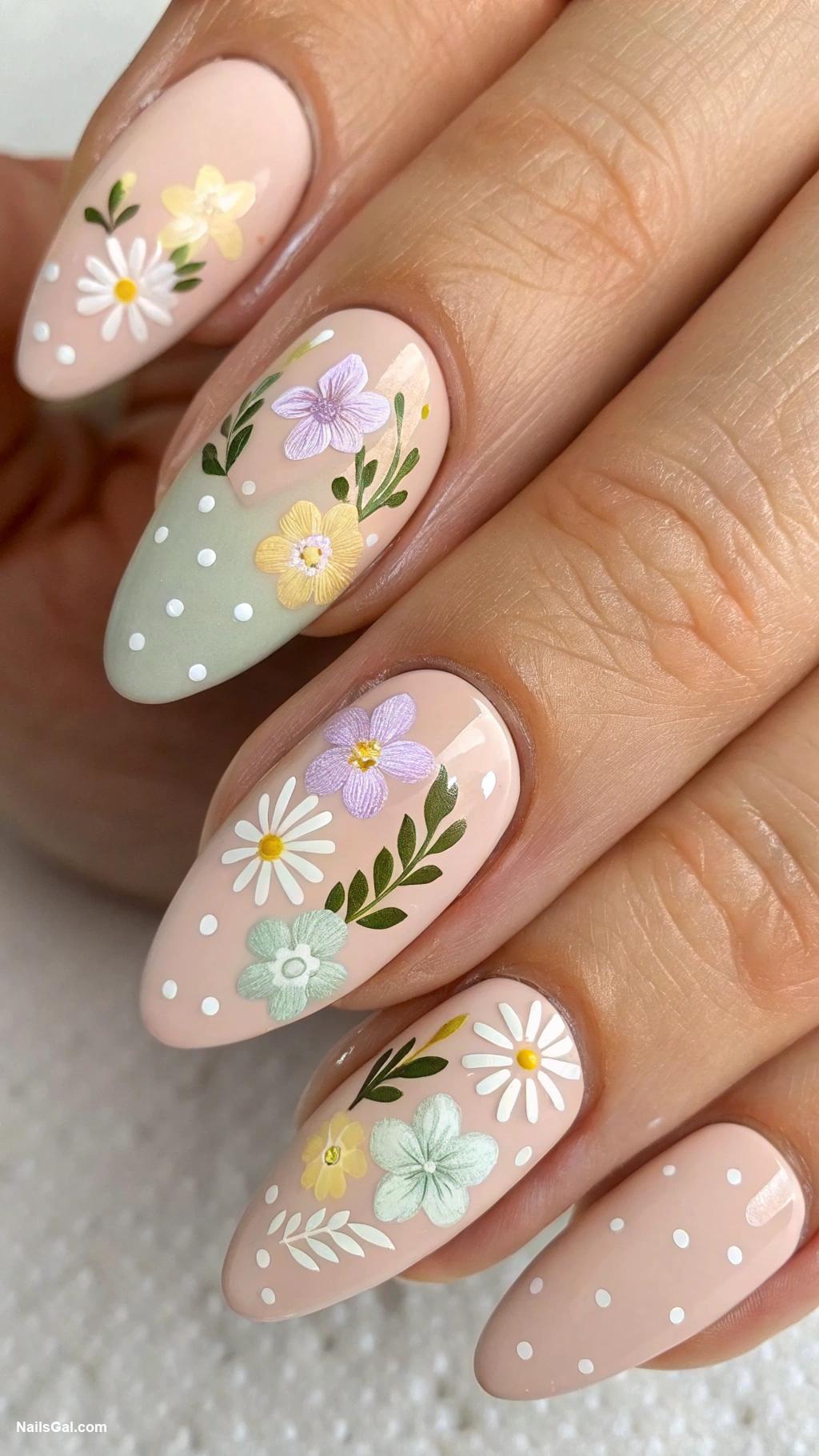 floral nails Pastel flowers on nude base