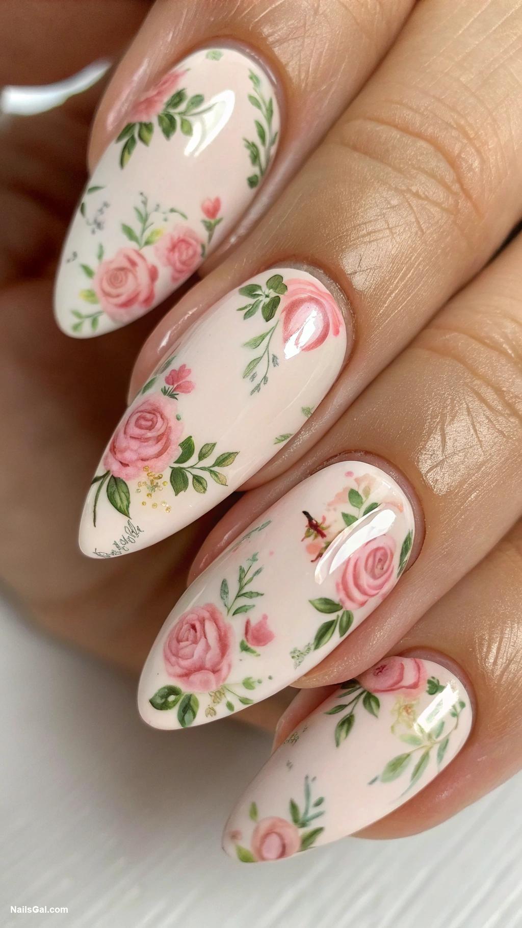 floral nails Vintage rose pattern in soft hues