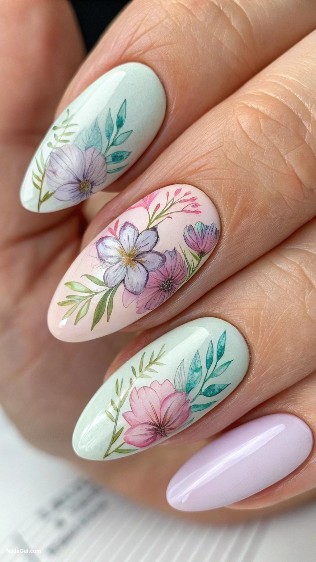 floral nails Watercolor floral burst design