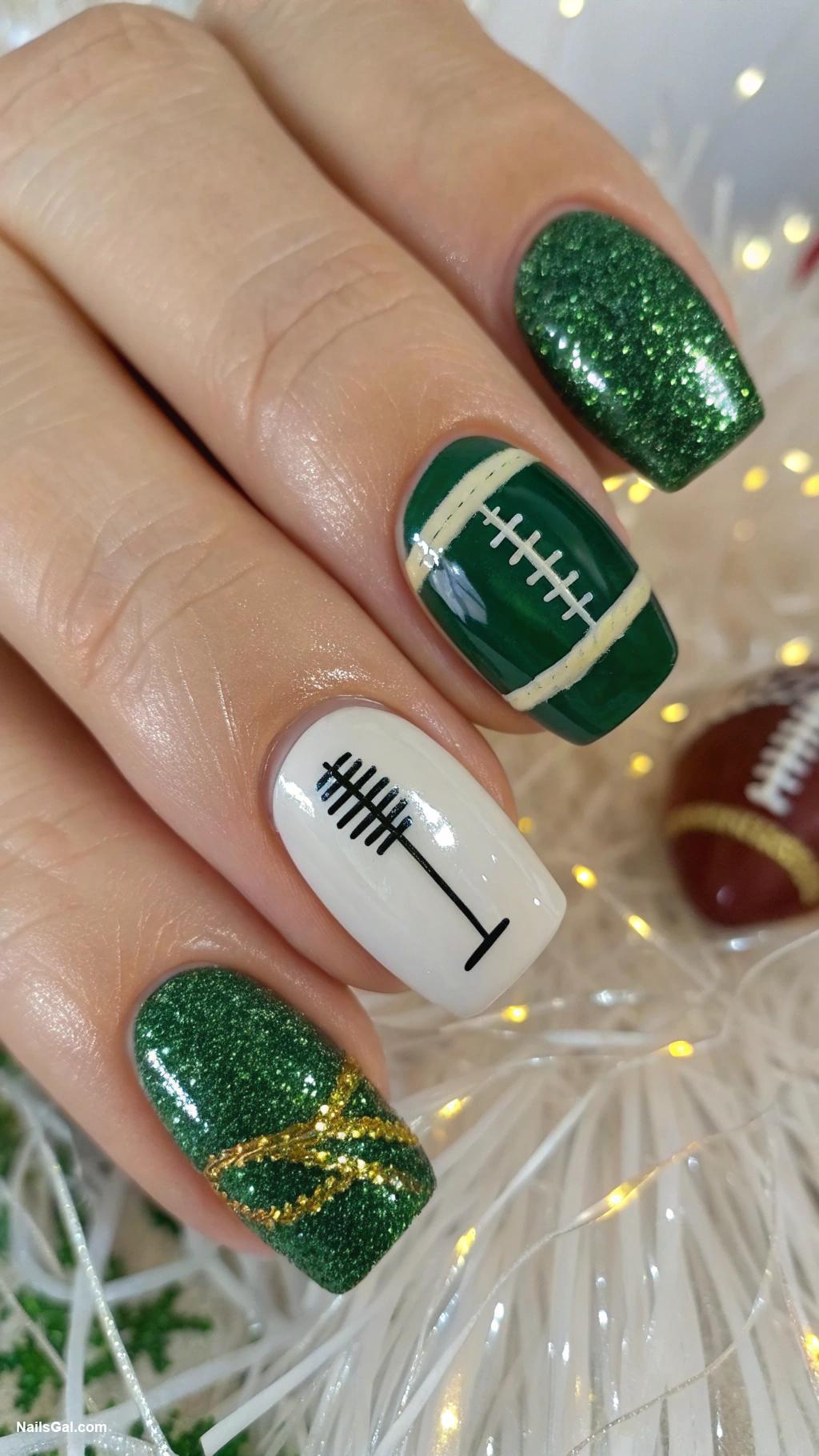 football nails Goal posts with sparkly background