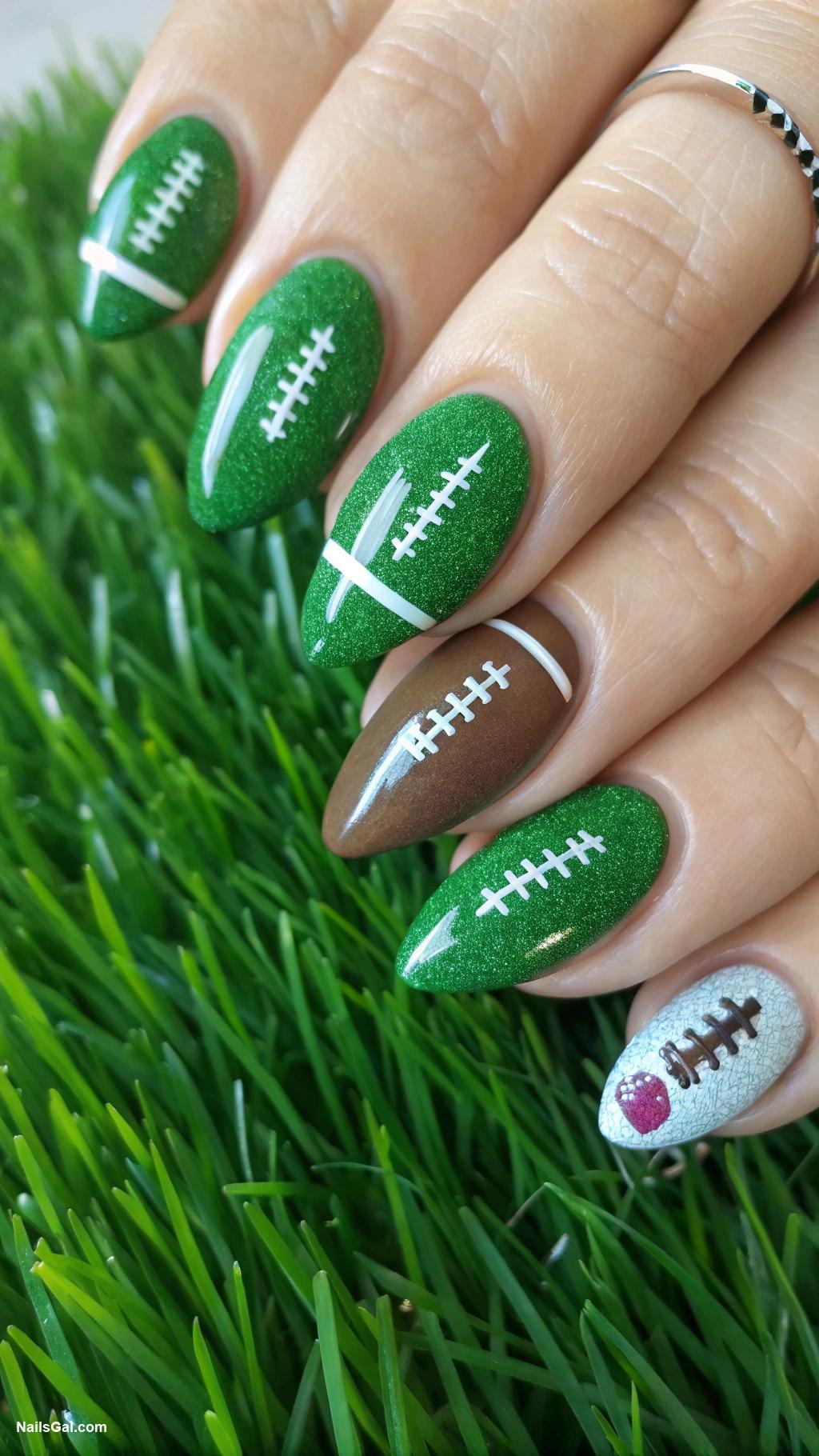 football nails Grass texture with tiny football decals
