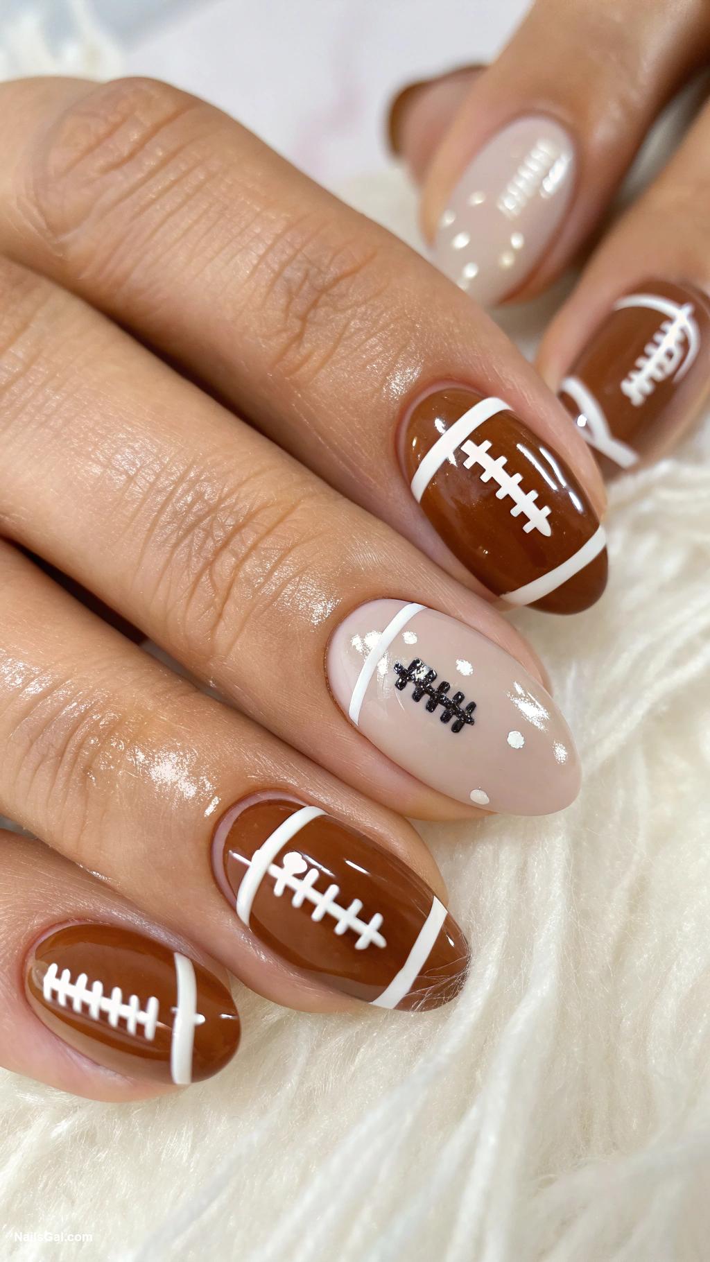 football nails Mini footballs on nude base
