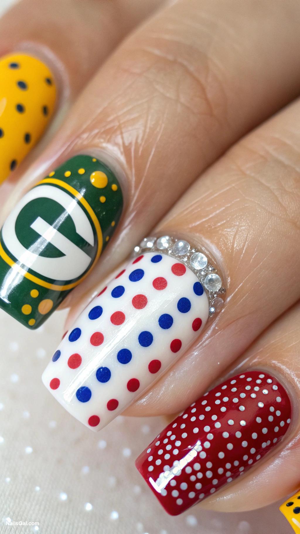 football nails Polka dots in team colors
