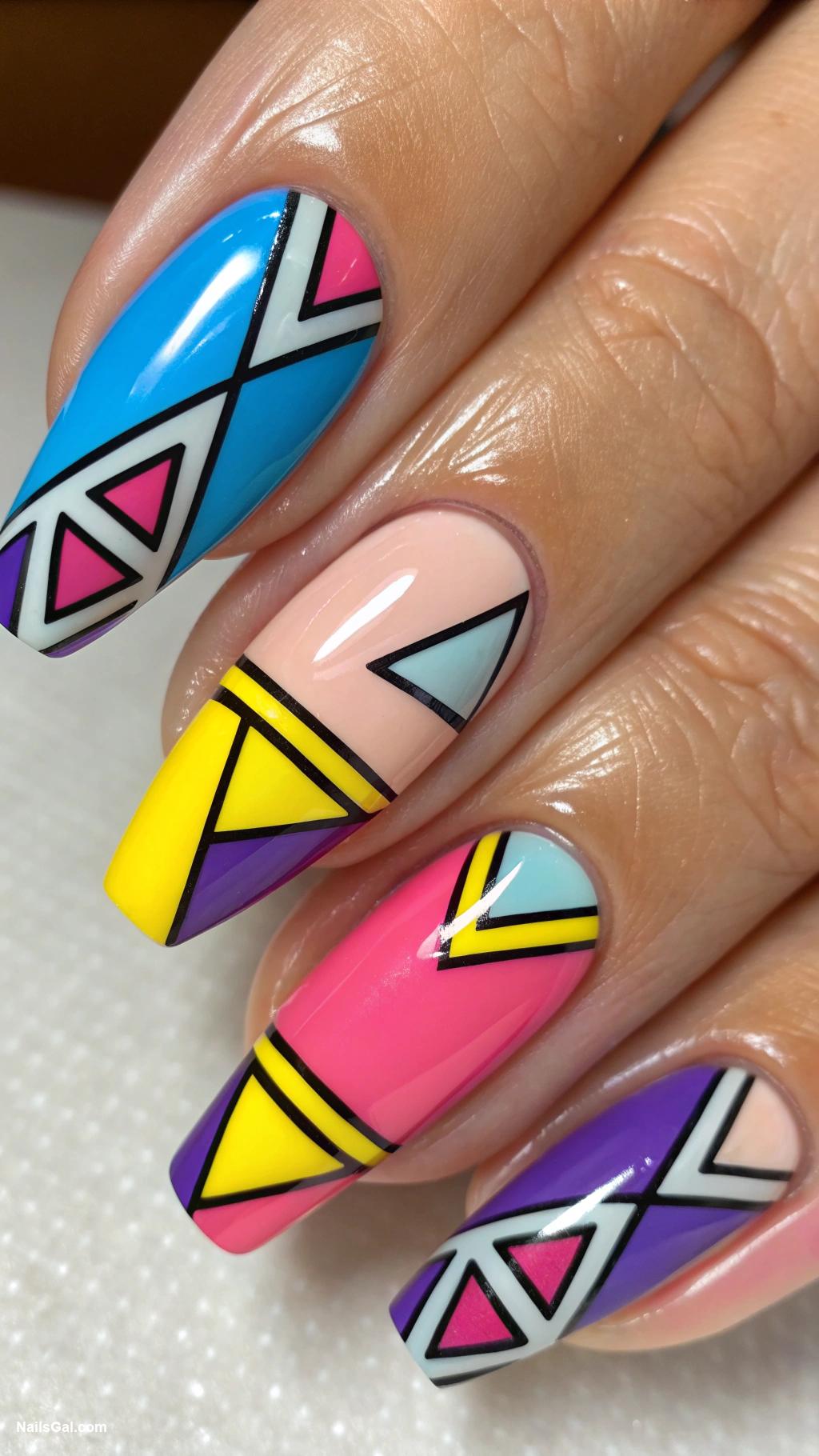 french nails ideas Geometric patterns in bold colors