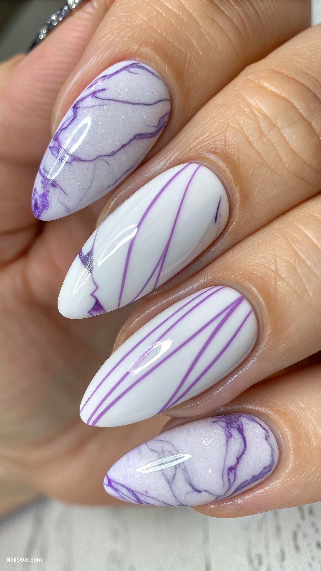 french nails ideas Marble effect with purple lines