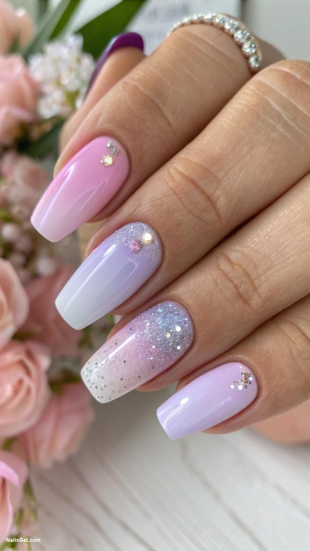 french nails ideas Pastel ombre with glitter tips