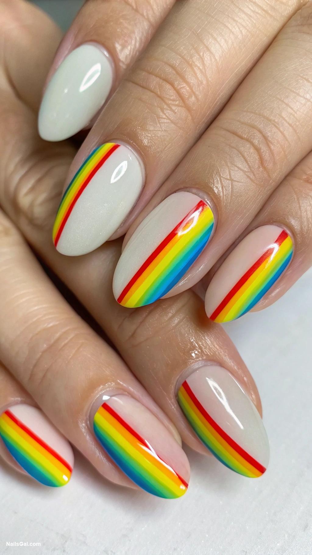french nails ideas Rainbow stripes on a clear base