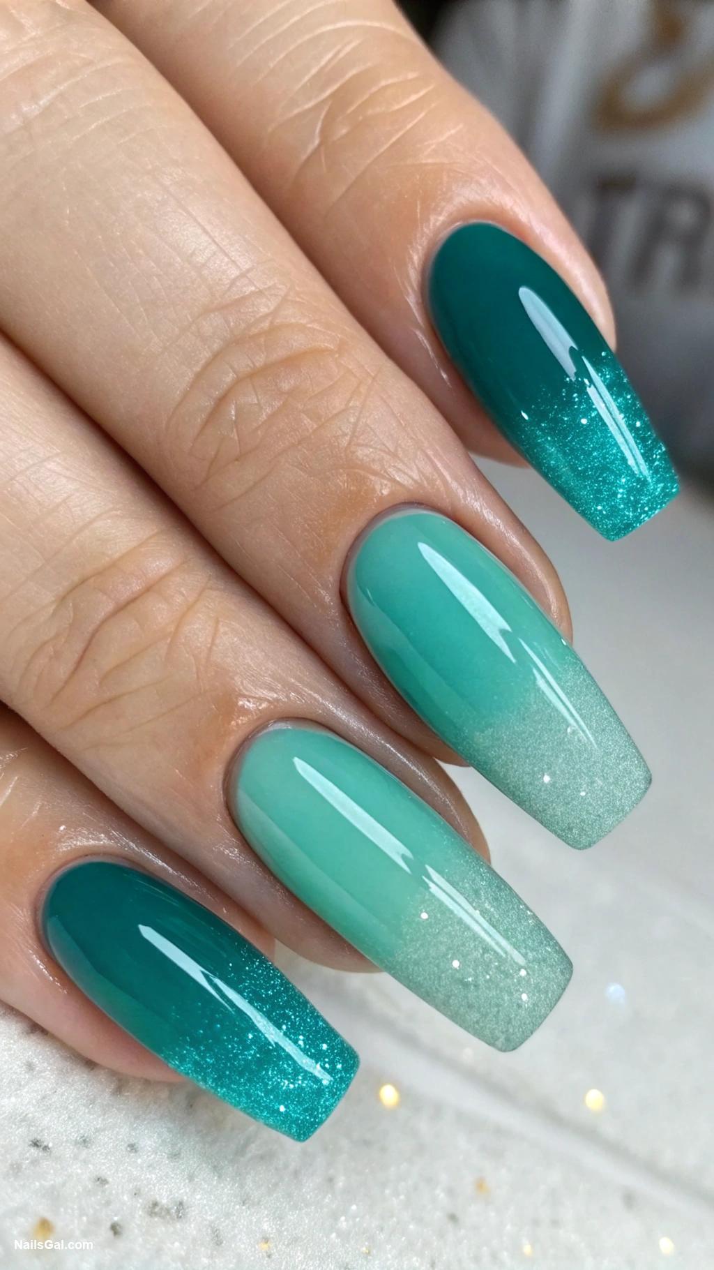 green ombre nails Light green to dark teal blend