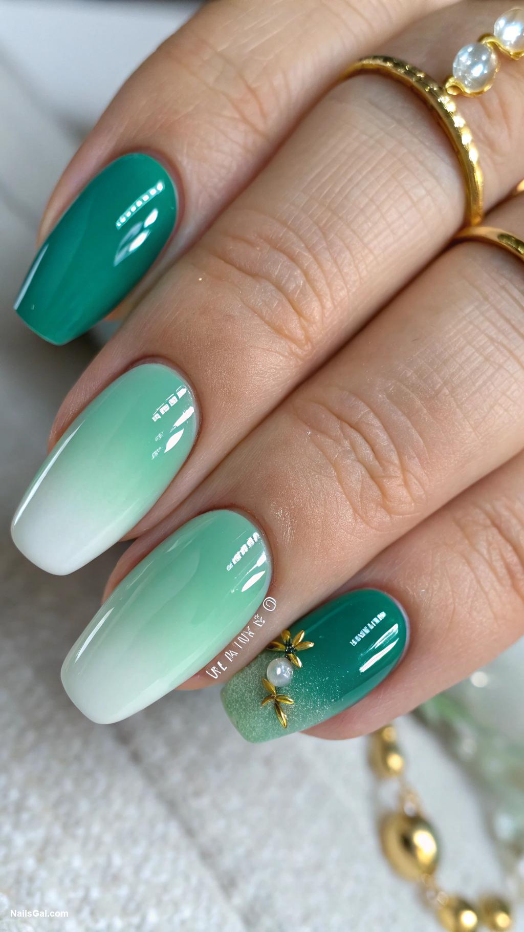 green ombre nails Mint to forest green gradient