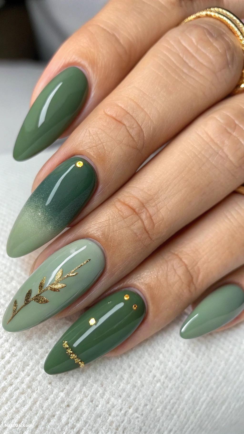 green ombre nails Moss green and sage combination