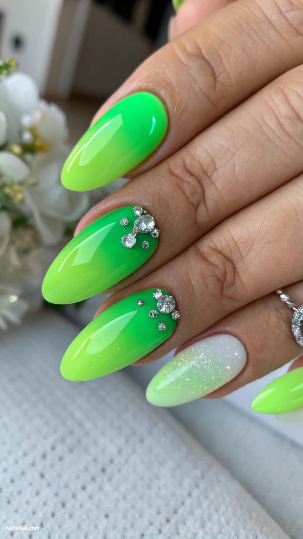 green ombre nails Neon green fading effect