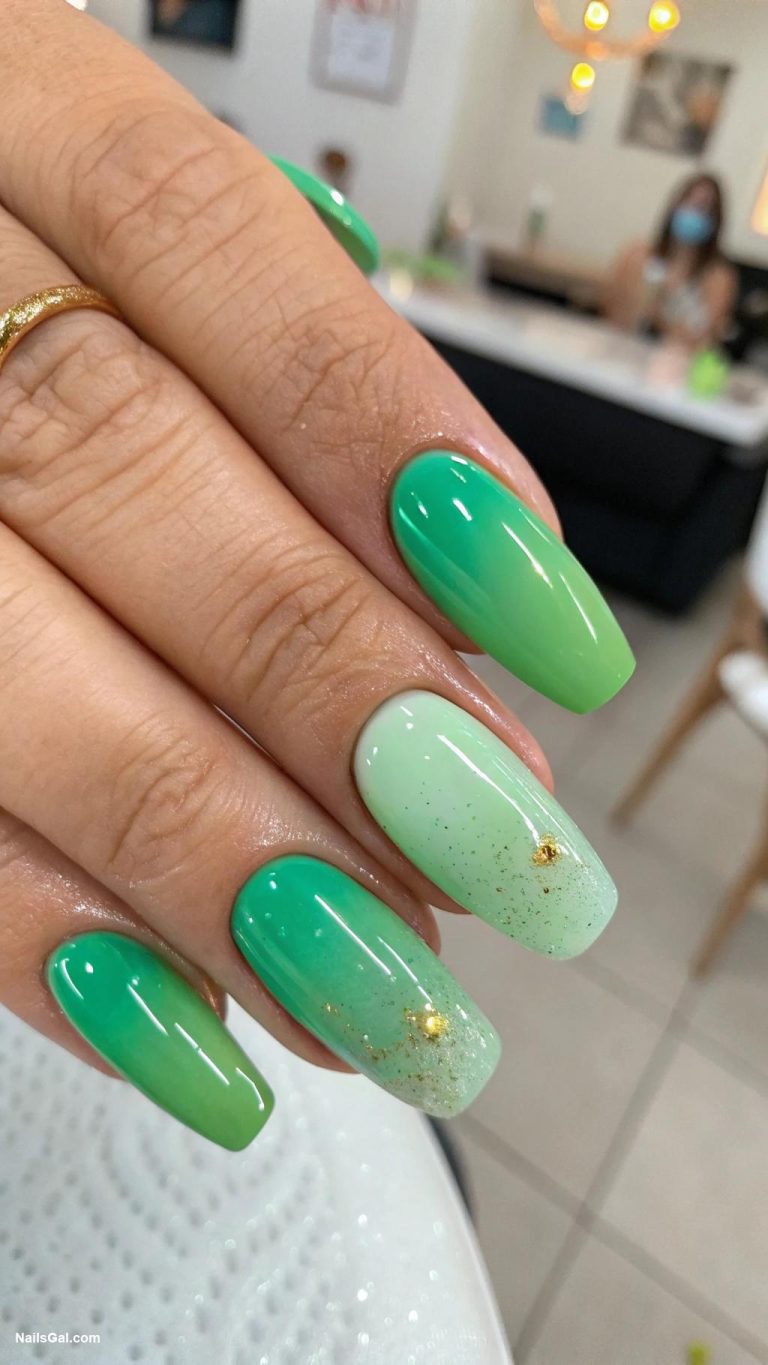 green ombre nails Pea green to jade smooth gradient