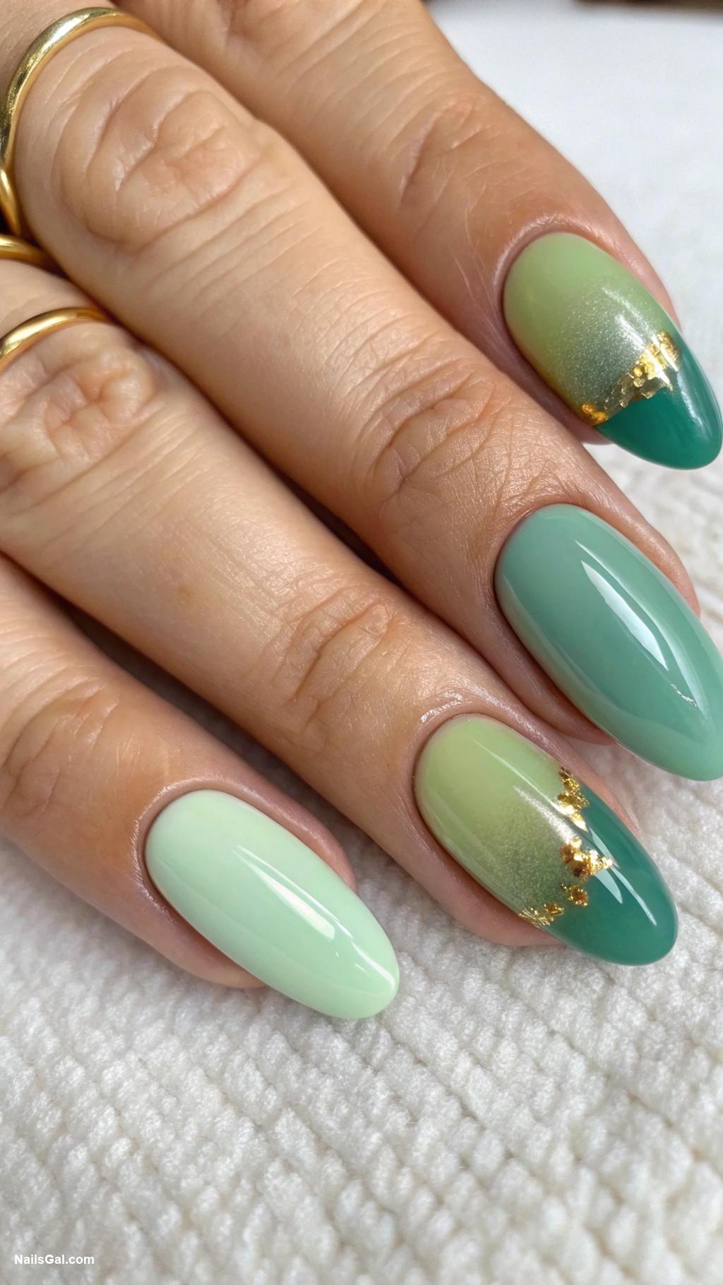 green ombre nails Seafoam to olive green transition