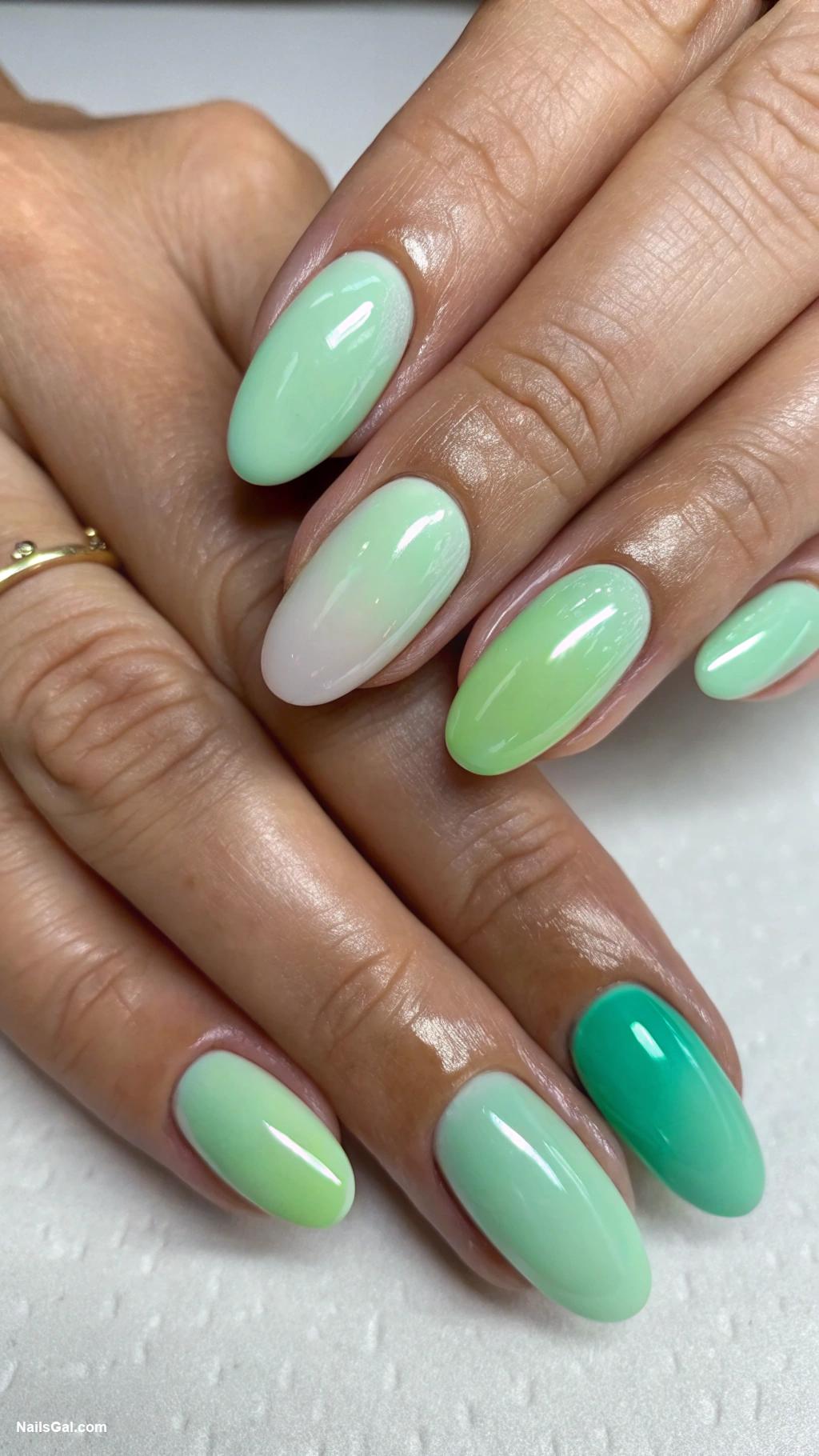 green ombre nails Soft pastel green transitions