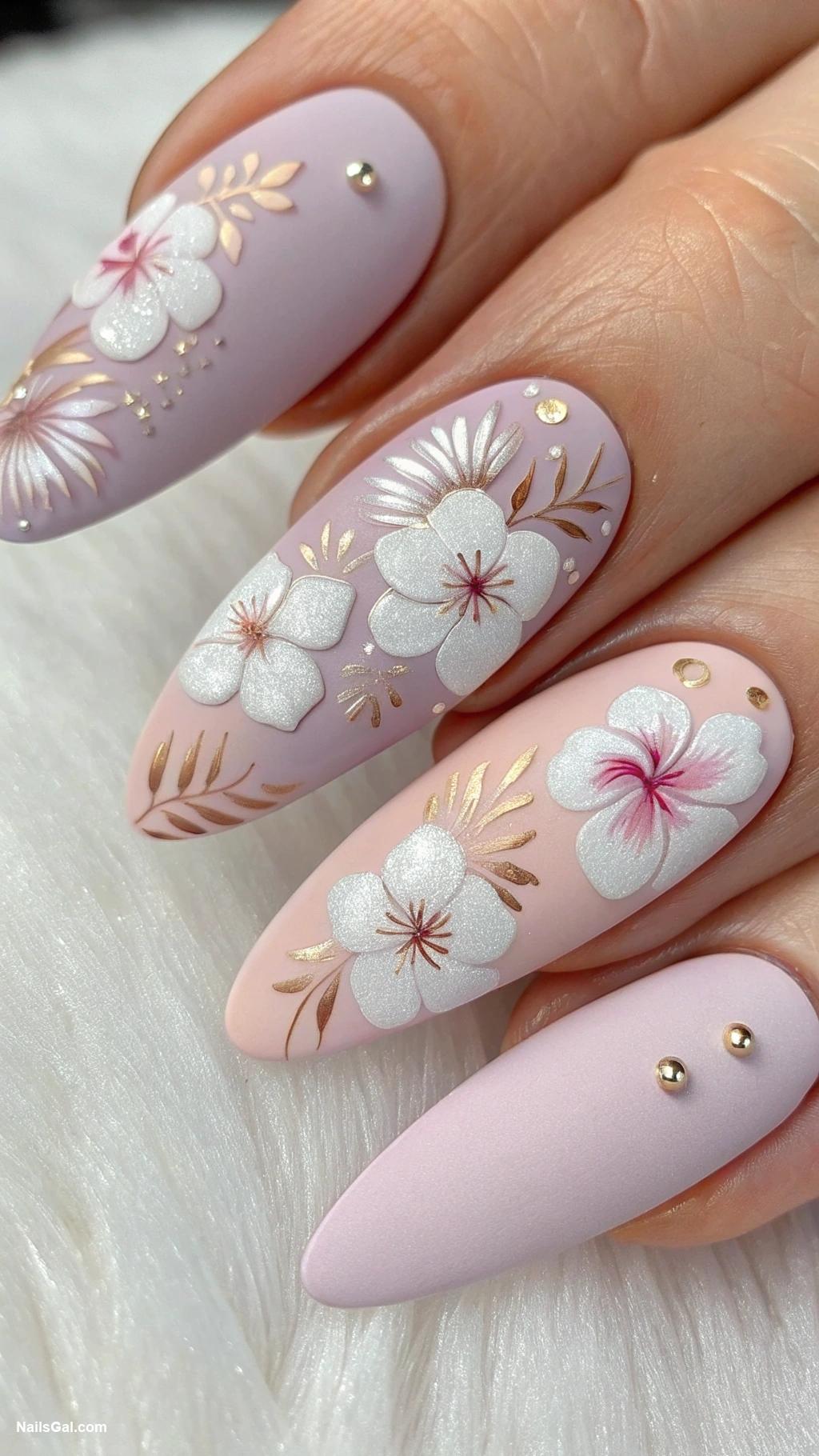 hibiscus nails Hibiscus patterns on a matte finish